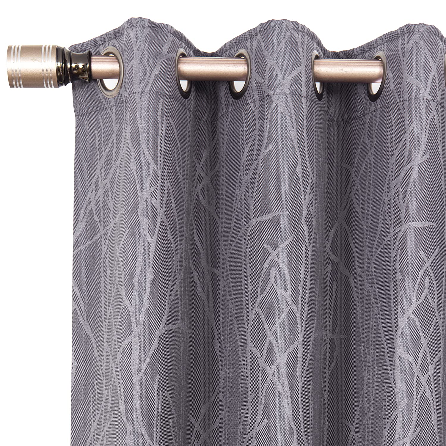 FULAN Grey Tree Branch Print Jacquard Textured 72 inches Long Grommet Room Darkening Curtains for Living Room 2 Panels