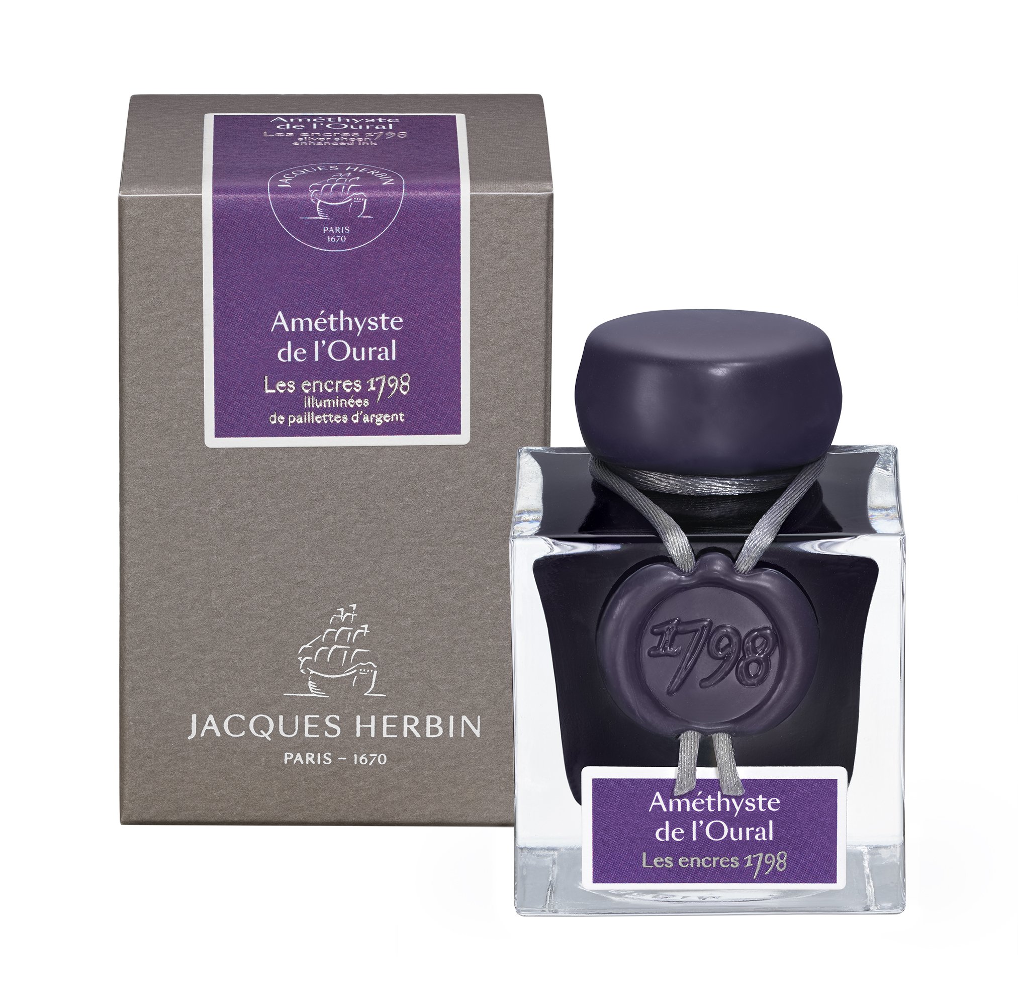 Jacques Herbin - Ref 15579JT - Ink for Fountain Pens - Amethyste De L'Oural/Ural Mountain Amethyst - 50ml Bottle - '1798' Jacques Herbin Prestige Collection - Purple-Coloured Ink