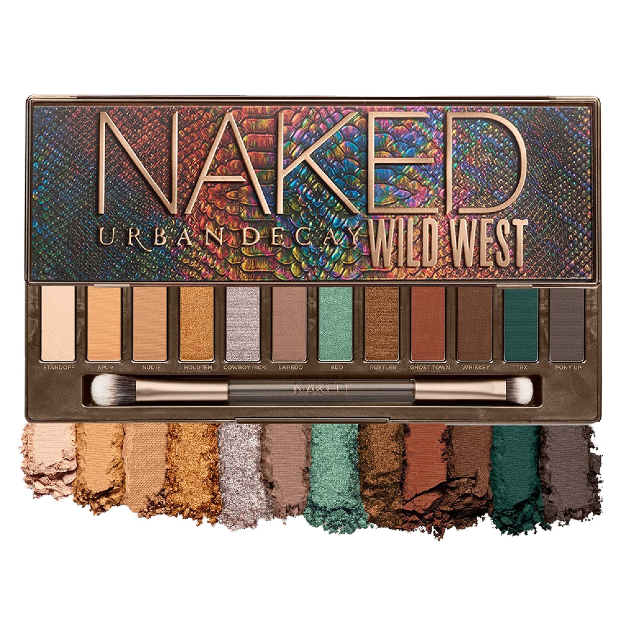 Urban Decay Naked Wild West Eyeshadow Palette, 12 Desertinspired Neutral Shades With Green & Blue 100% Vegan, Ultrablendable, Rich Colors Set Includes Mirror & Doubleended Makeup Brush