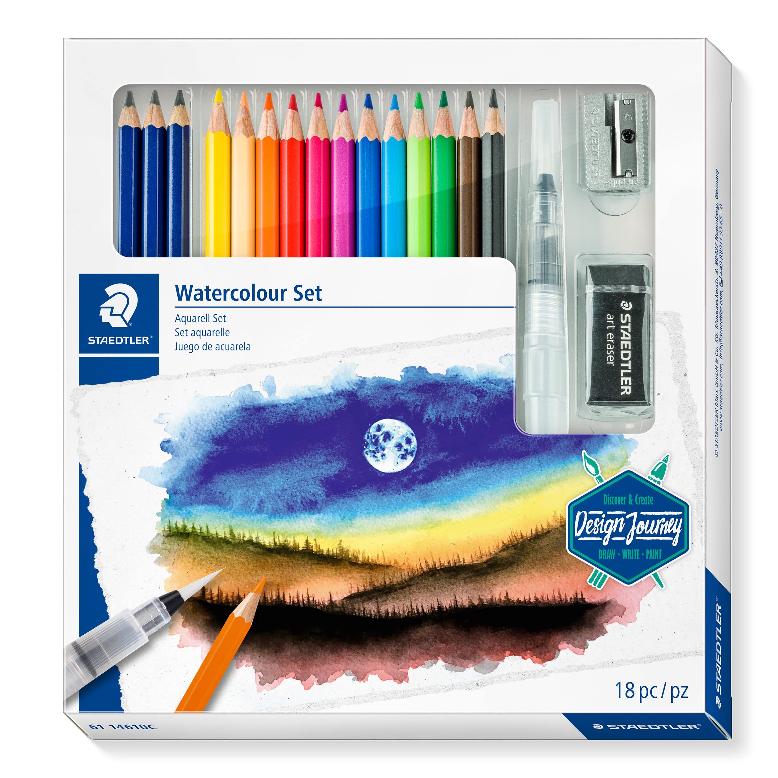 STAEDTLERDesign Journey Watercolour Set Of Mars Lumograph Pencils, A Water Brush And Accessories