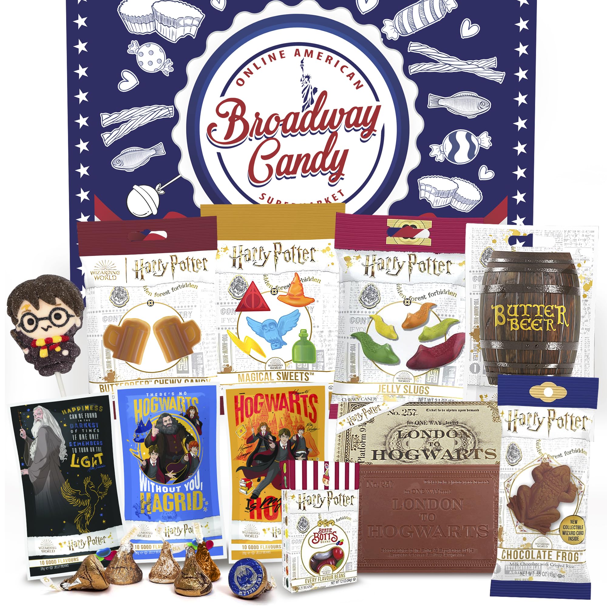 Harry Potter Sweets & Chocolates Hamper - American Sweets Selection Box - Jelly Slugs, Bertie Botts, Magical Sweets, Gringotts, Butterbeer - Birthday, Christmas, Thanksgiving, and Halloween