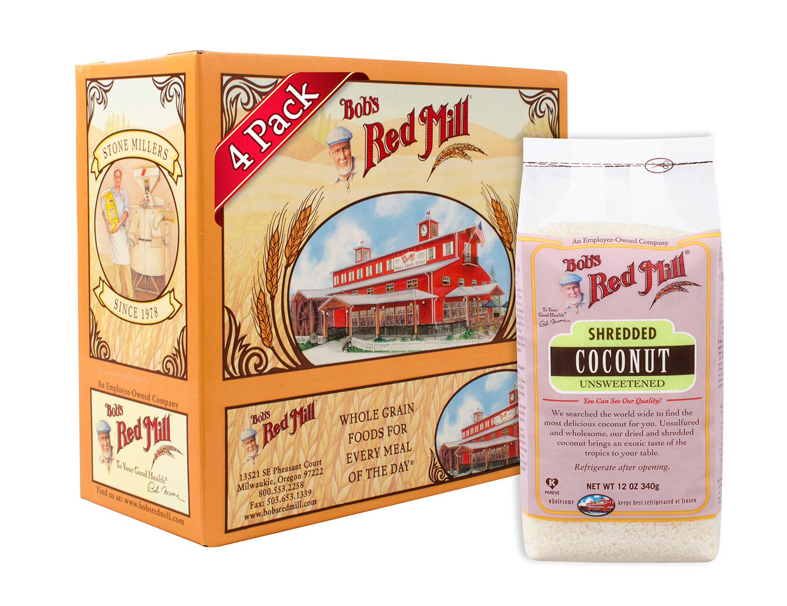 Bob's Red Mill Shredded Coconut (Unsweetened), 12 Ounce (Pack of 4)