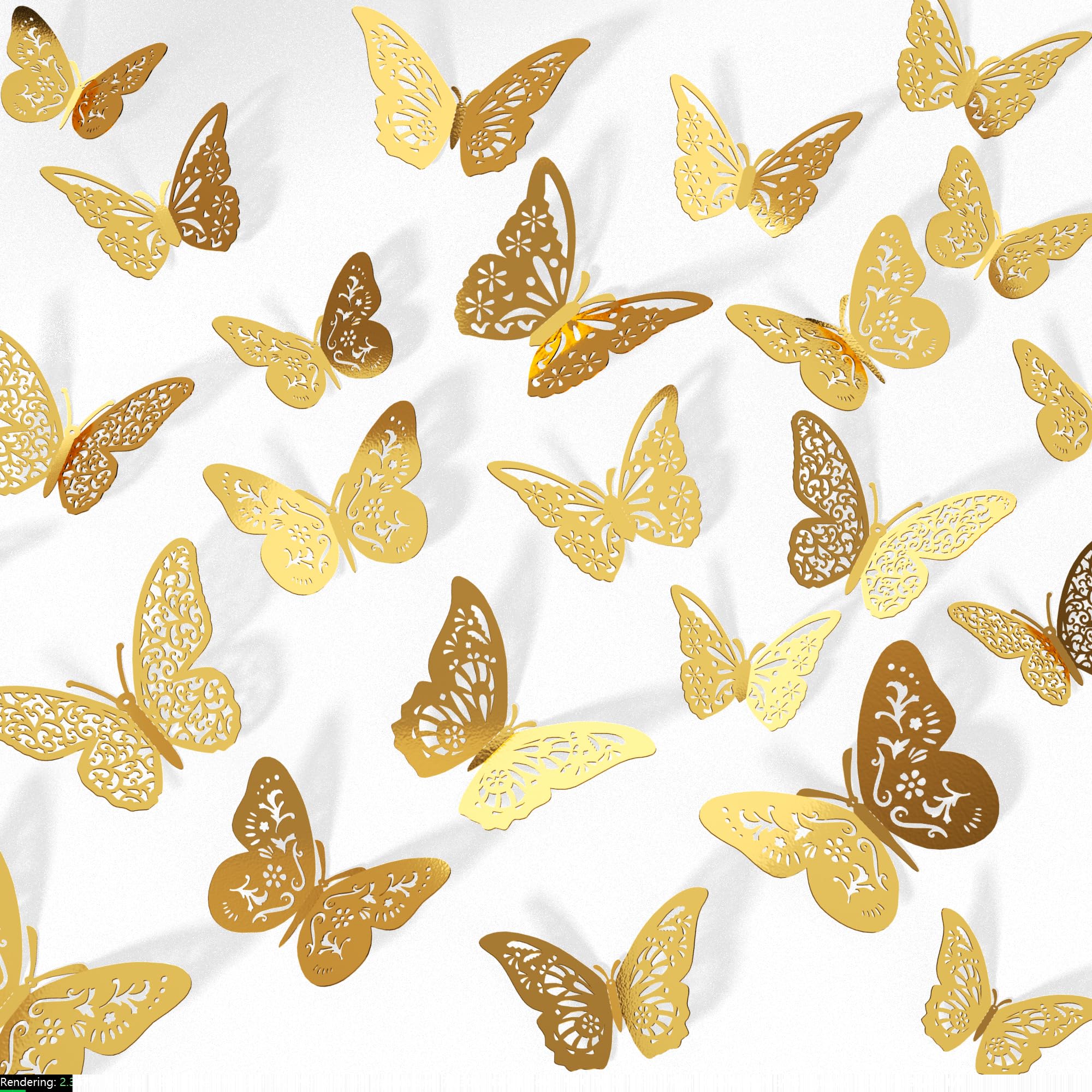 Crosize 48 Pcs Gold Butterfly Decorations, 4 Styles 3 Sizes, Butterfly Wall Decor, 3D Butterfly Party Decorations, Butterflies for Crafts, Bouquet, Cake Decorating, Flower Arrangements, Room Decor