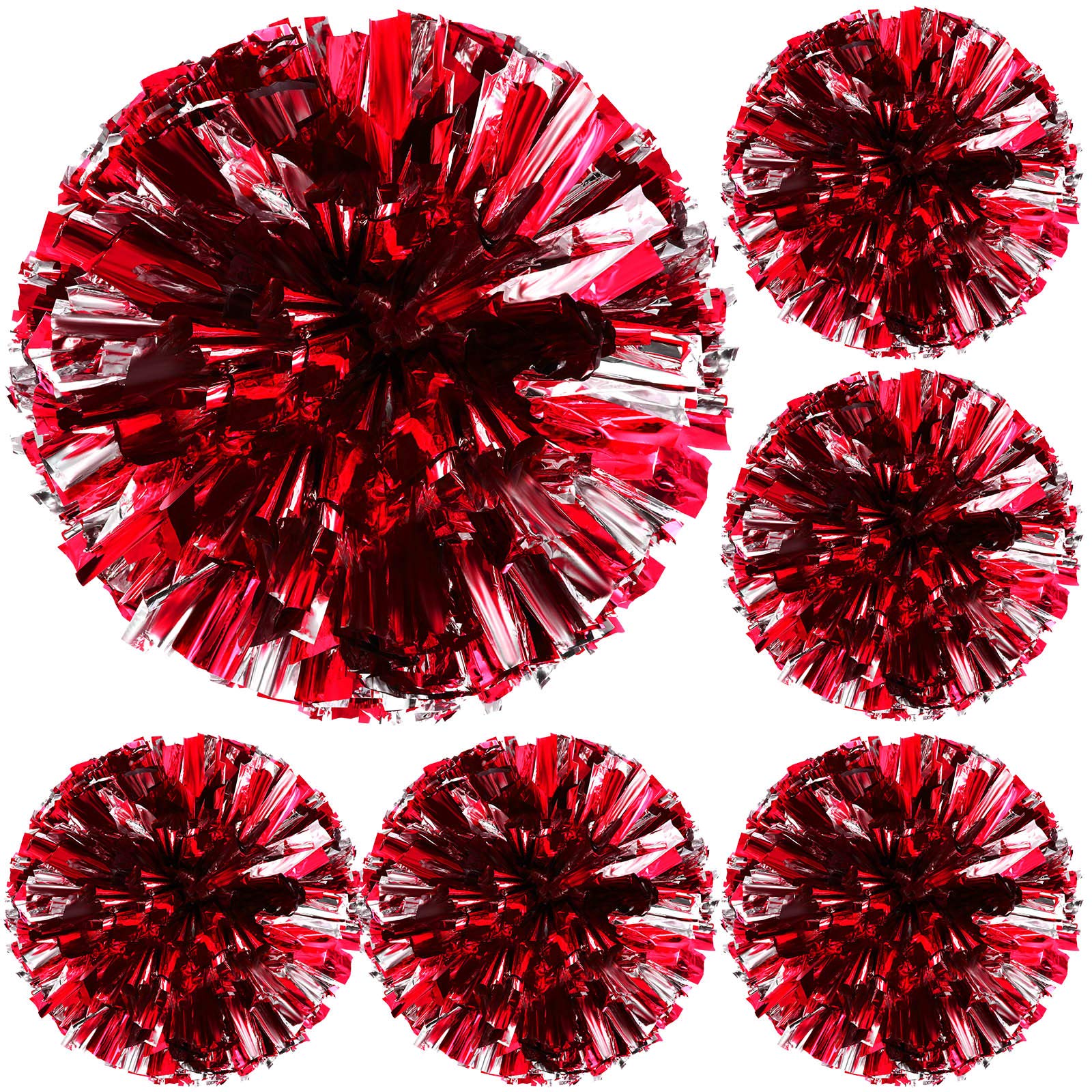 Sumind 6 Pieces 12 Inch Metallic Cheerleading Pom Poms Cheerleading Handheld Squad Pompoms for Sports Team Cheer Games(Red-Silver)