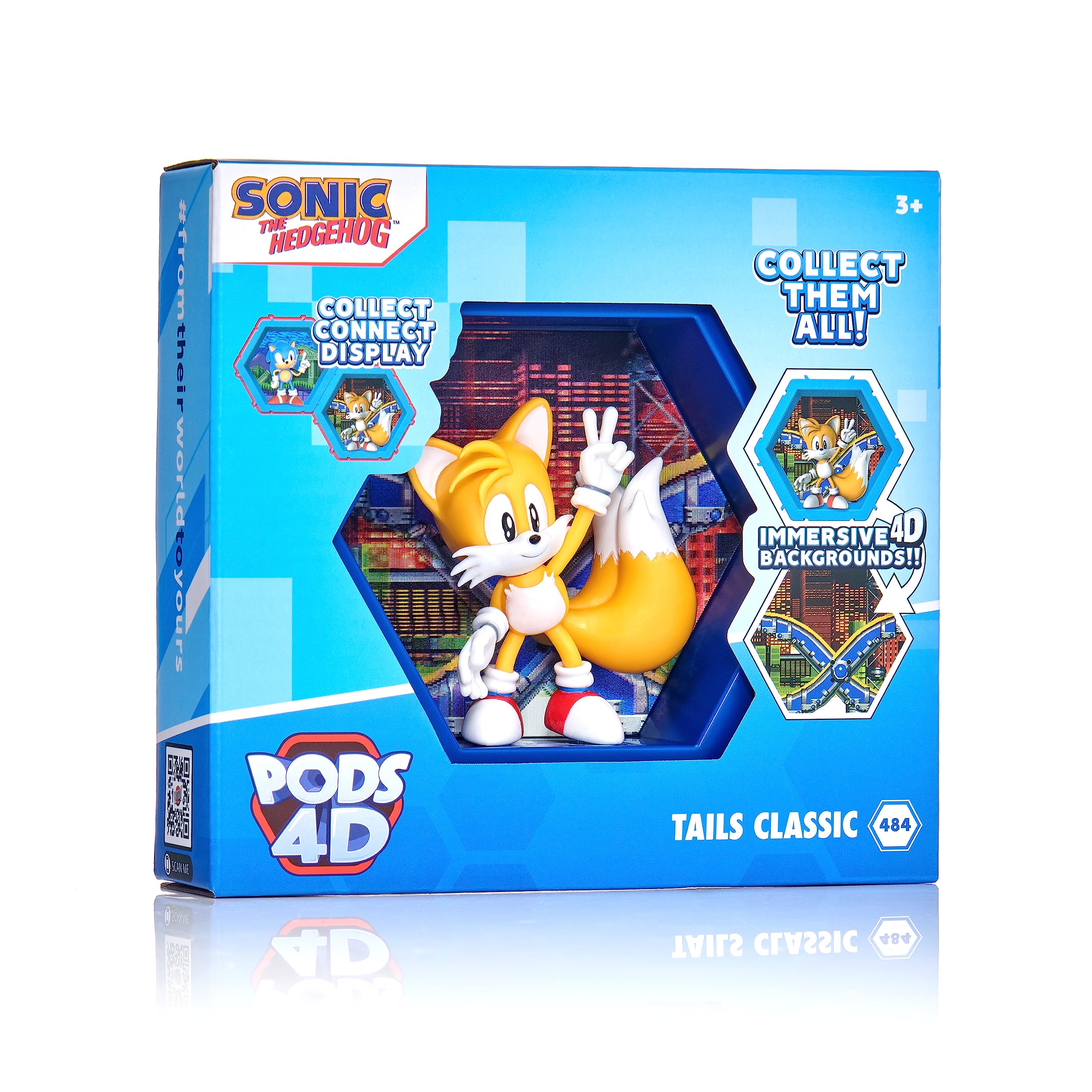 WOW! PODS 4D Classic Tails| Unique Connectable Collectable Bobble-head figure that Bursts from their World into Yours | Wall or Shelf Display | Sonic Toys and Gifts | Series 1 no. 484