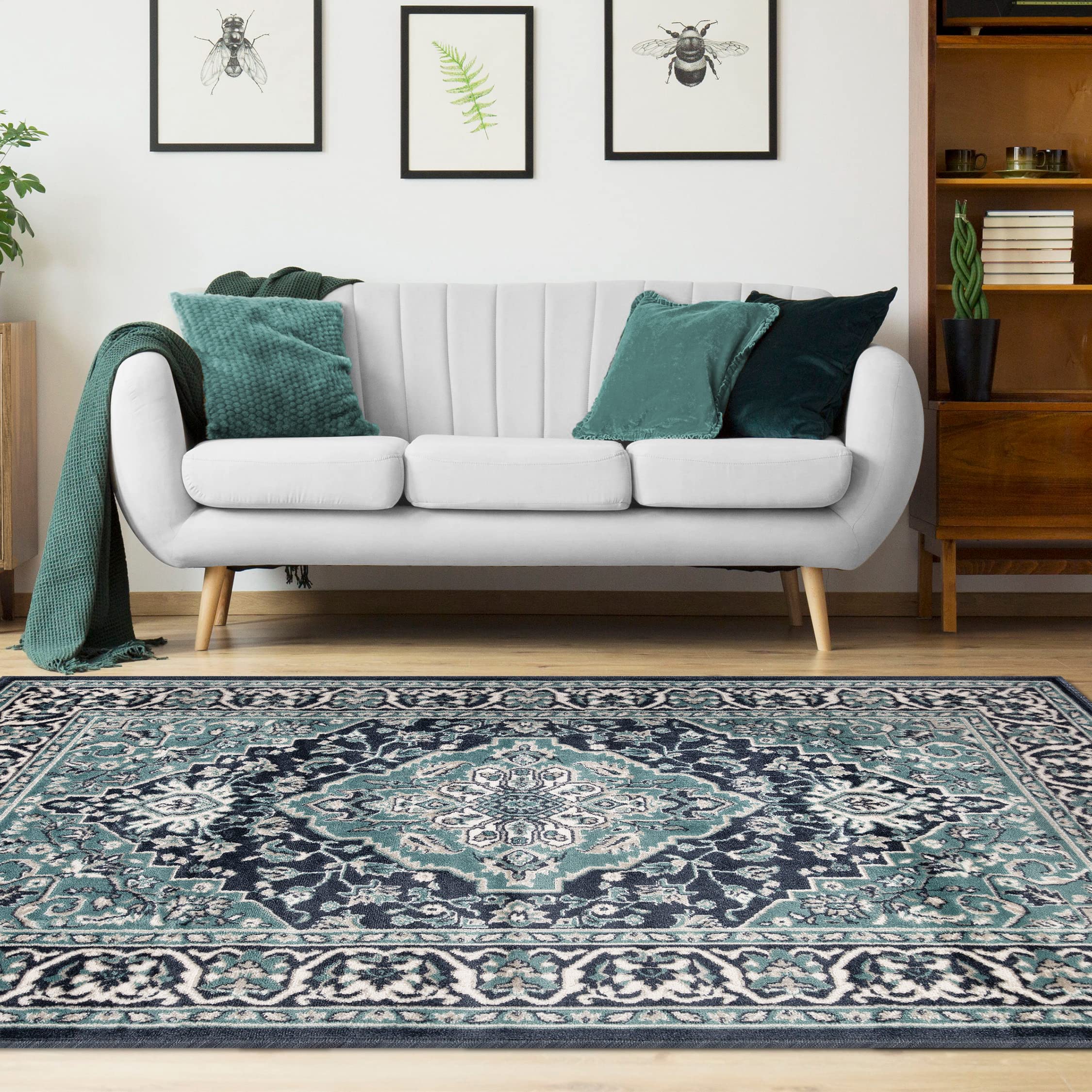 Superior Indoor Area Rug, Plush Carpet Cover, Traditional Oriental Medallion, Perfect for Hallway, Entryway, Living Room, Dining, Bedroom, Office, Kitchen, Glendale Collection, 5' x 8', Deep Royal