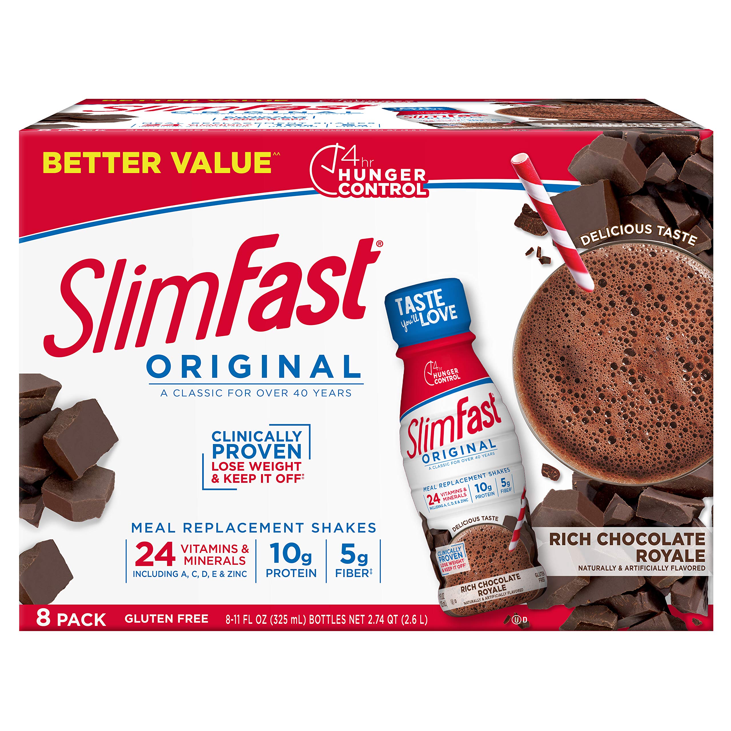 SlimFastMeal Replacement Shake, Original Rich Chocolate Royale, 10g of Ready to Drink Protein for Weight Loss, 11 Fl. Oz Bottle, 8 Count