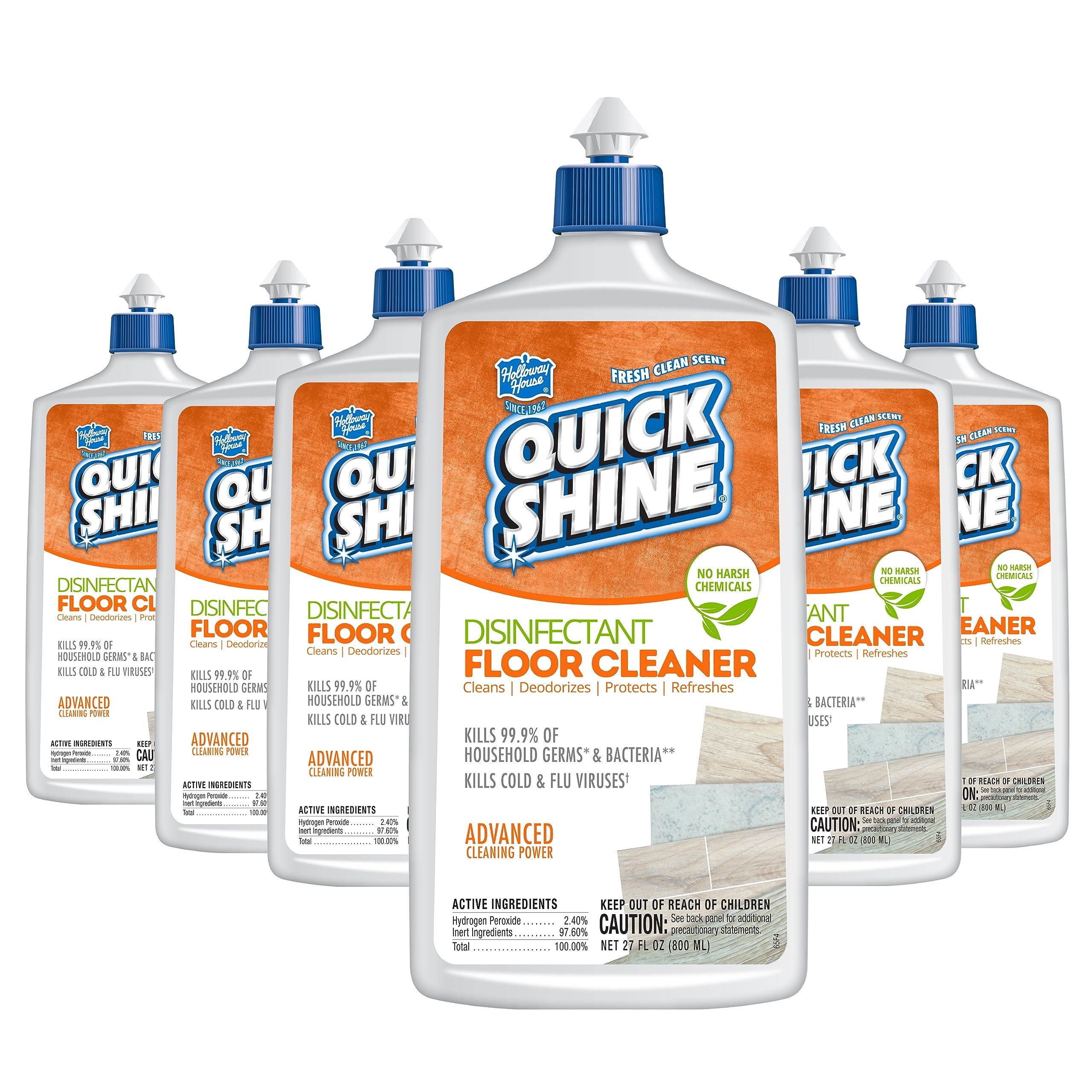 Quick ShineDisinfectant Floor Cleaner 27oz, 6Pk | Hospital Level Disinfectant Kills 99.9% Germs & Bacteria | Cleans w/Power of Hydrogen Peroxide & No Harsh Chemicals | Streak Free & Zero Residue