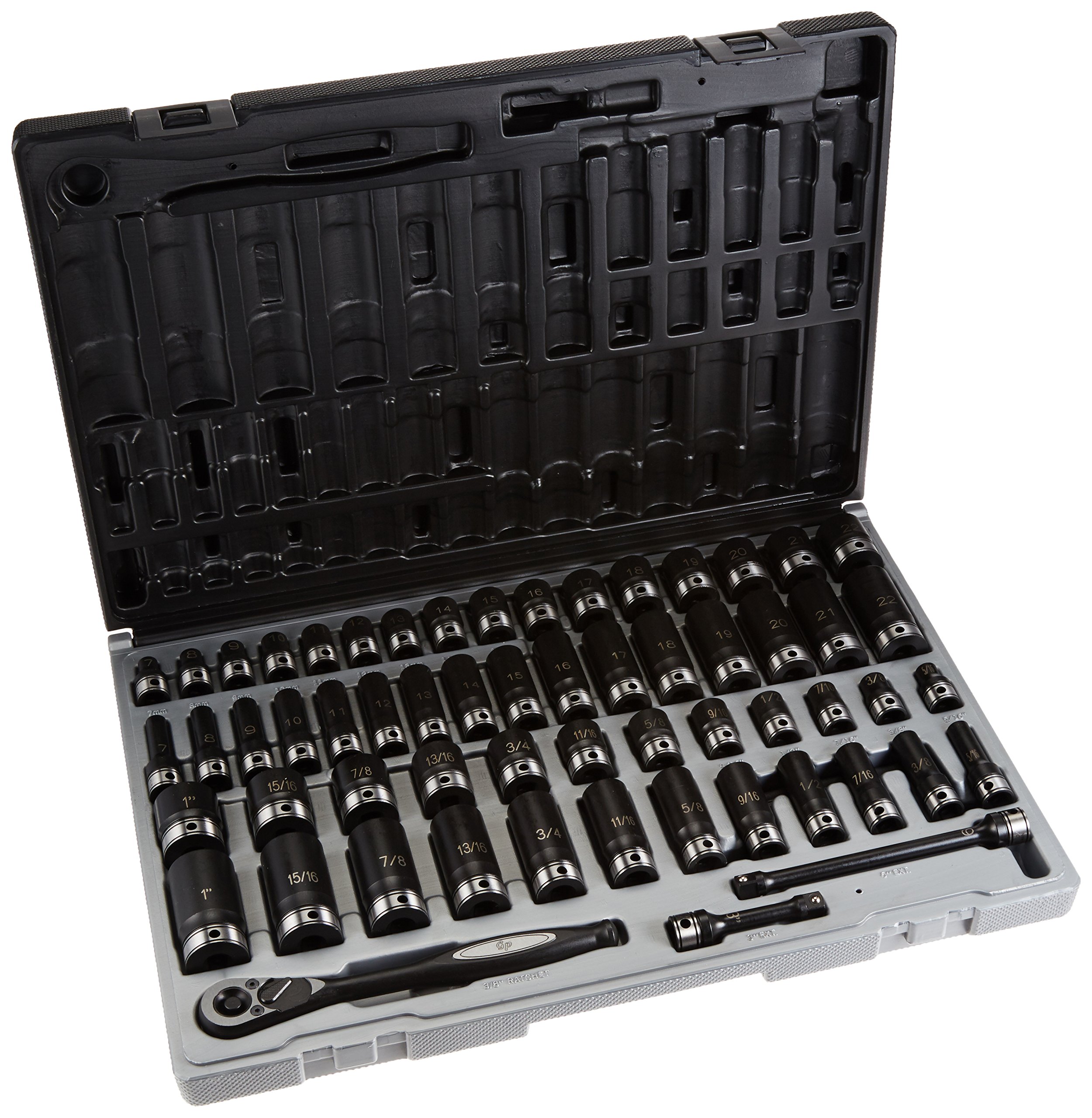 Grey Pneumatic 81659CRD 3/8" Drive 59pc Standard/Deep Length Fractional and Metric Duo-Socket Set - 6 P