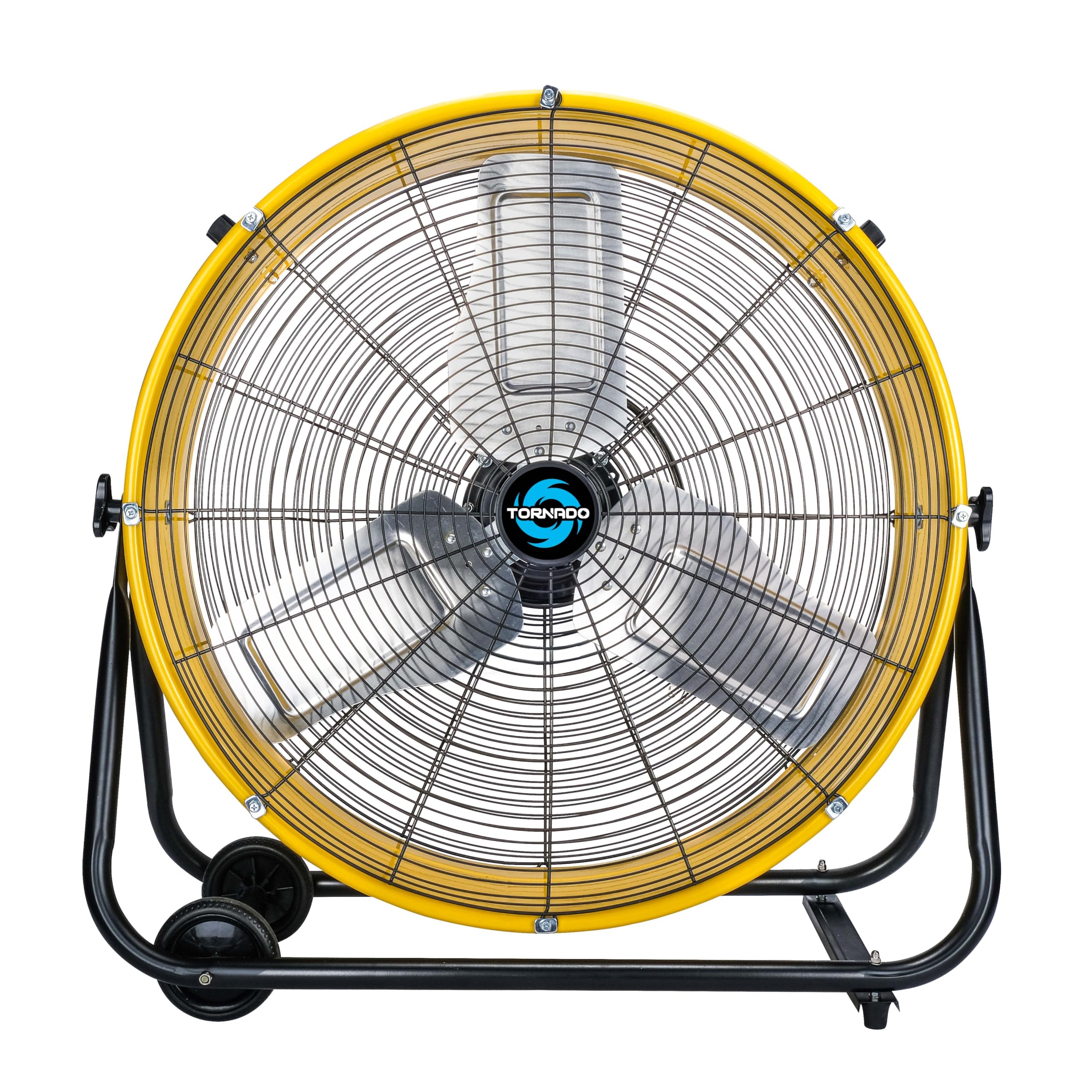 Tornado - 24 Inch High Velocity Heavy Duty Tilt Metal Drum Fan Yellow Commercial, Industrial Use 3 Speed 8540 CFM 1/3 HP 8 FT Cord UL Safety Listed (YELLOW)