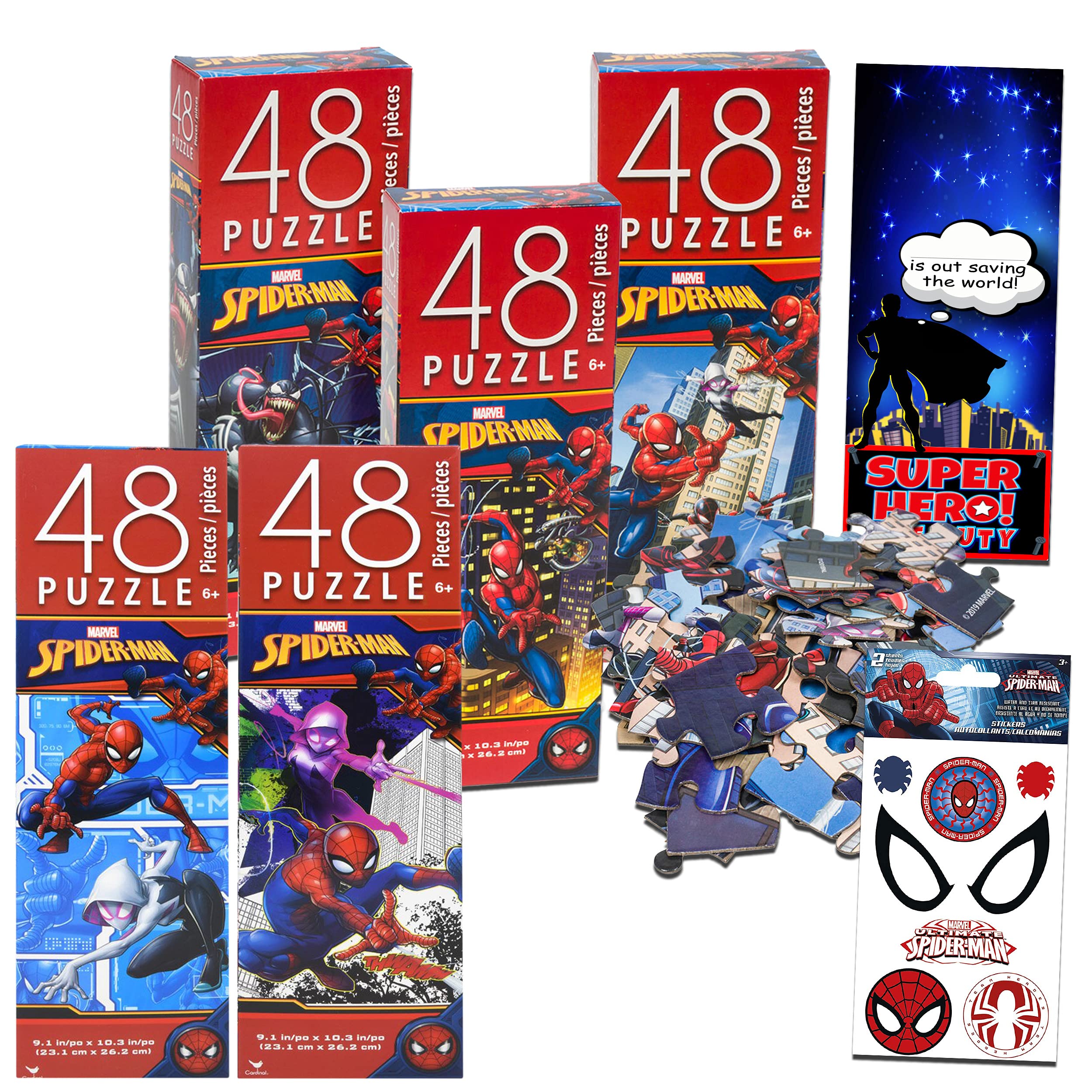 Marvel Spider-Man Jigsaw Puzzle Mega Bundle ~ 3 Marvel Spiderman Puzzles for Kids | Featuring Spiderman, Venom Jigsaw Puzzle and More with Tattoos (Spiderman Toys and Games)