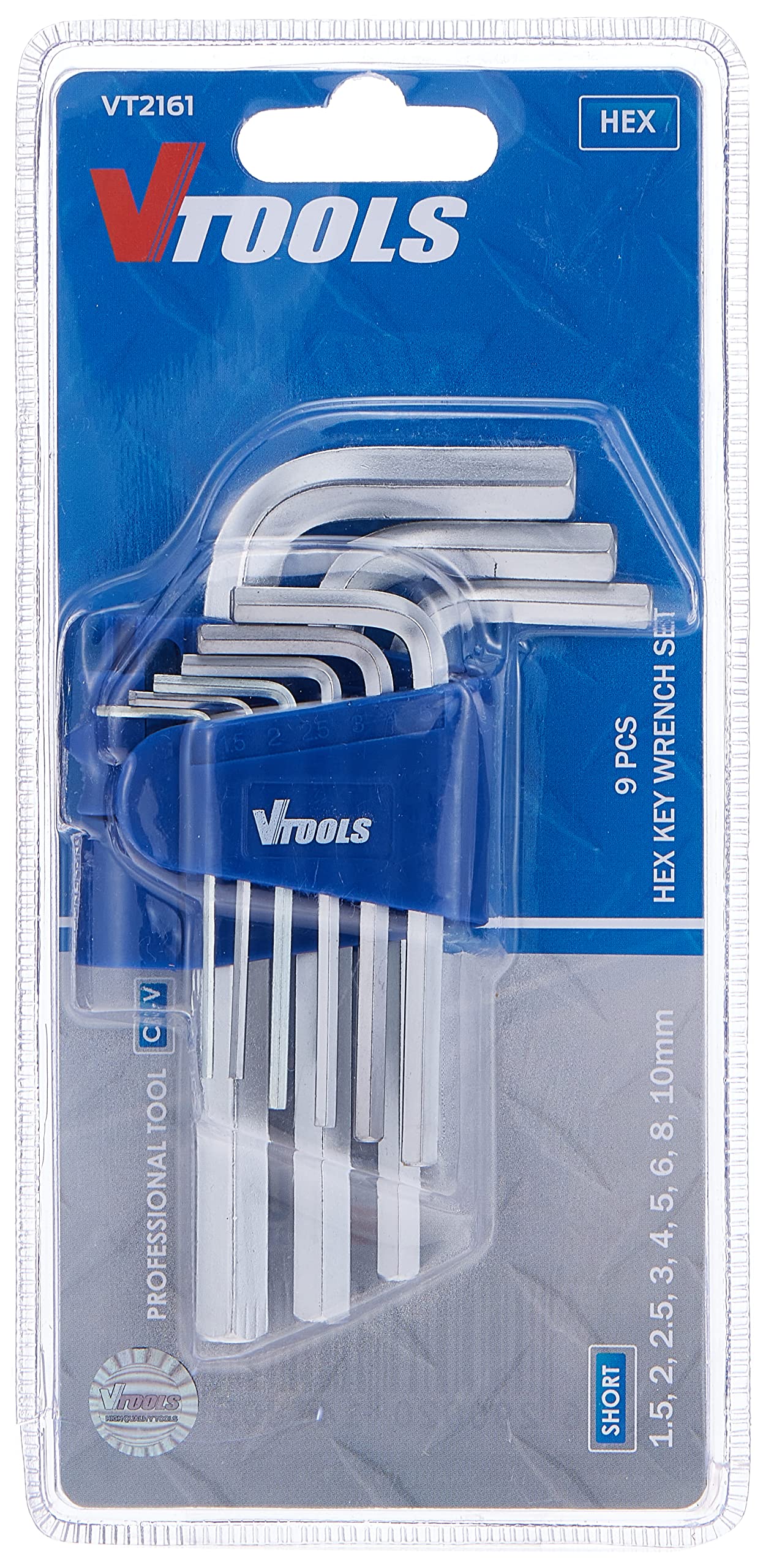 VTOOLS9 Piece Chrome Vanadium Hex Key Allen Wrench Set(1.5-10mm), Portable Hex Key Set For Basic Home Repair And General Applications, VT2161