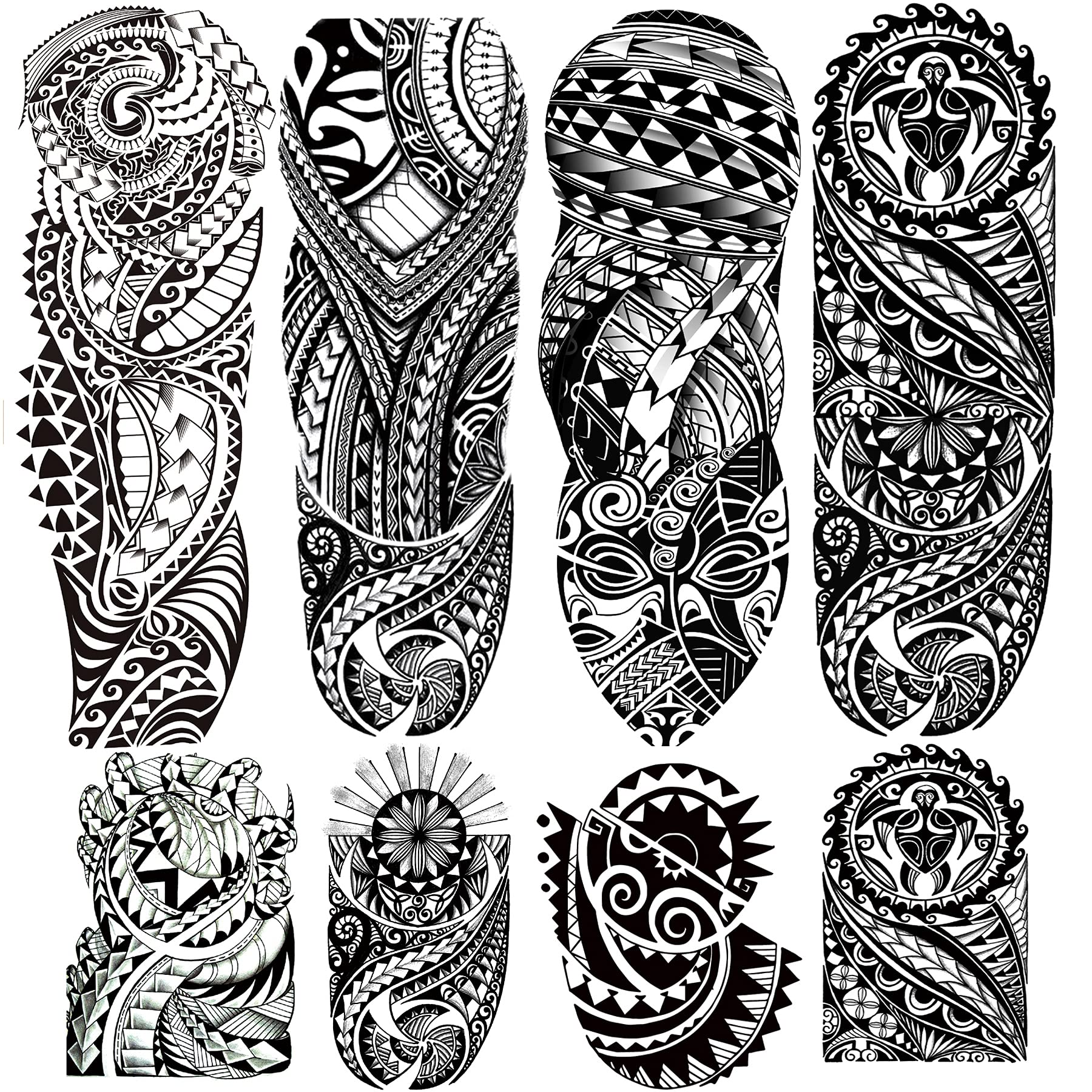 Tribal Totem Temporary Tattoo Stickers 4-Sheet Large Full Arm Tribal Totem Sleeve Tattoos and 4-Sheet Fake Half Arm Maori Tattoos