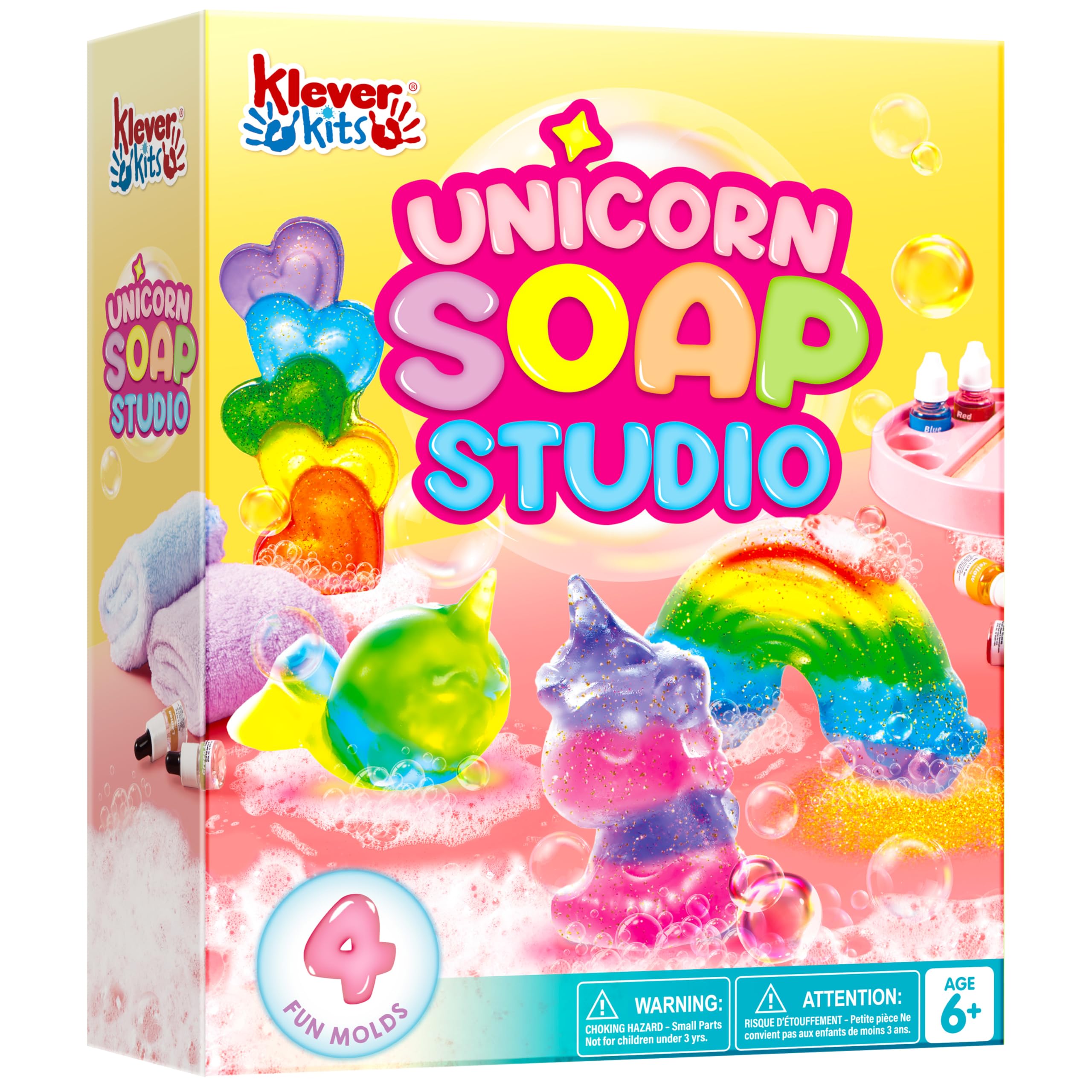 Klever Kits Soap Making Kit- Make Your Own Soap- DIY Unicorn Soap with 4 Molds, Spa Science Kit for Kids, Stem Activity Gifts for Toddler Kid Aged 6+, Girl Birthday Present