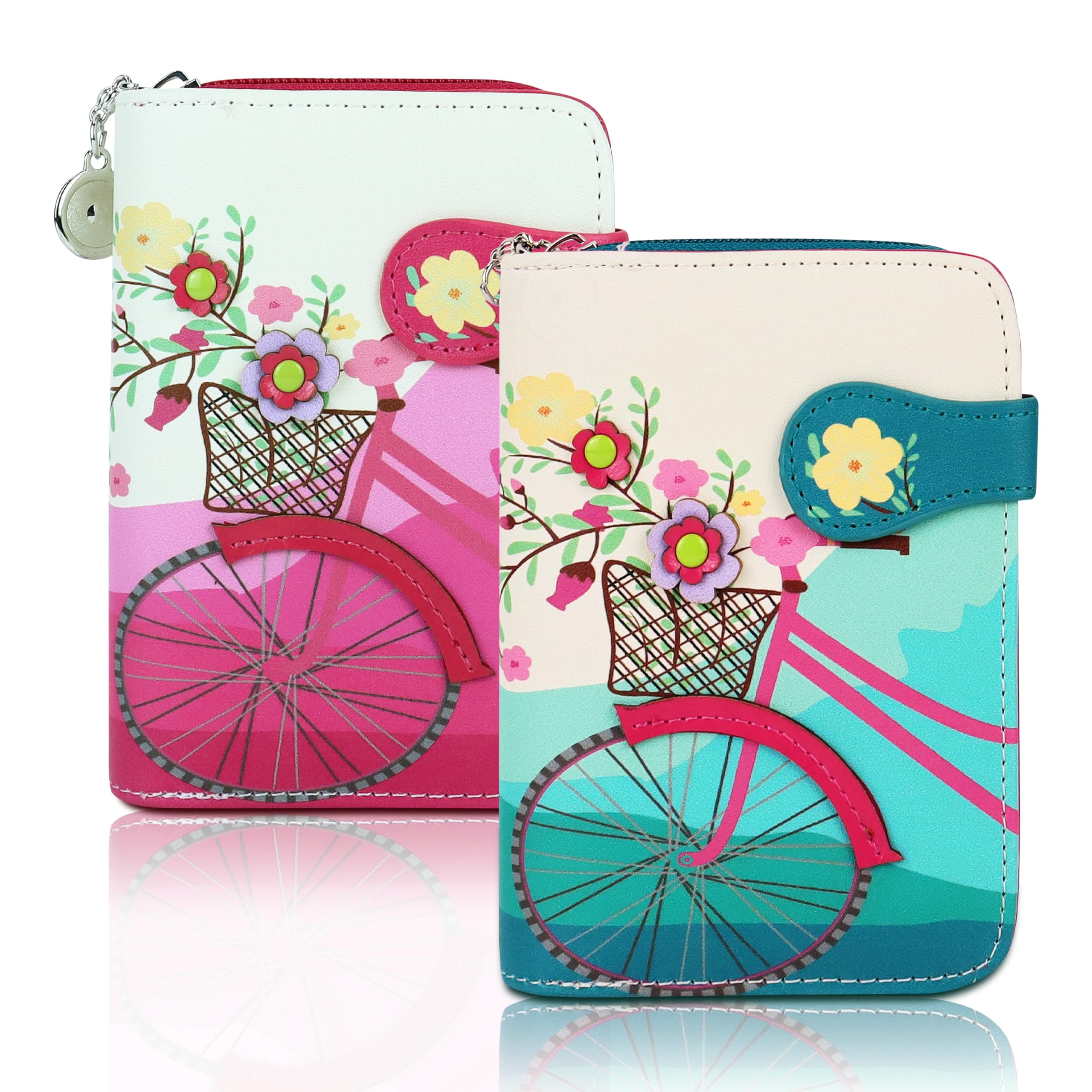 NFI essentials Pack of 2 Small Wallet for Women, PU Leather Printed Mini Wallet for Girls, Zipper wallet, Credit Card Holder Organizer Coin Purse for Girls