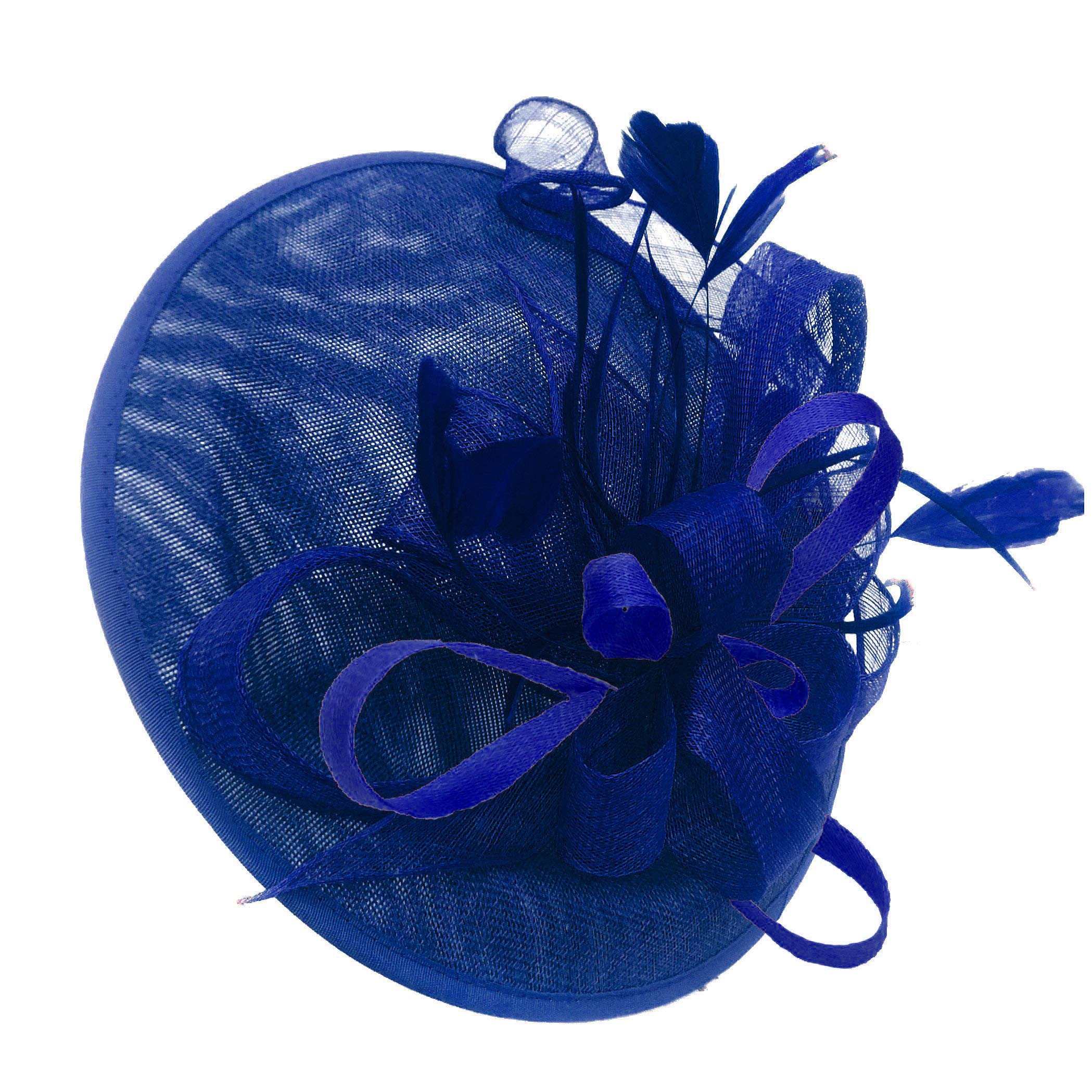 Royal Blue Mix Colour Sinamay Big Disc Saucer Fascinator Hat for Women Weddings Headband, Royal Blue, One Size