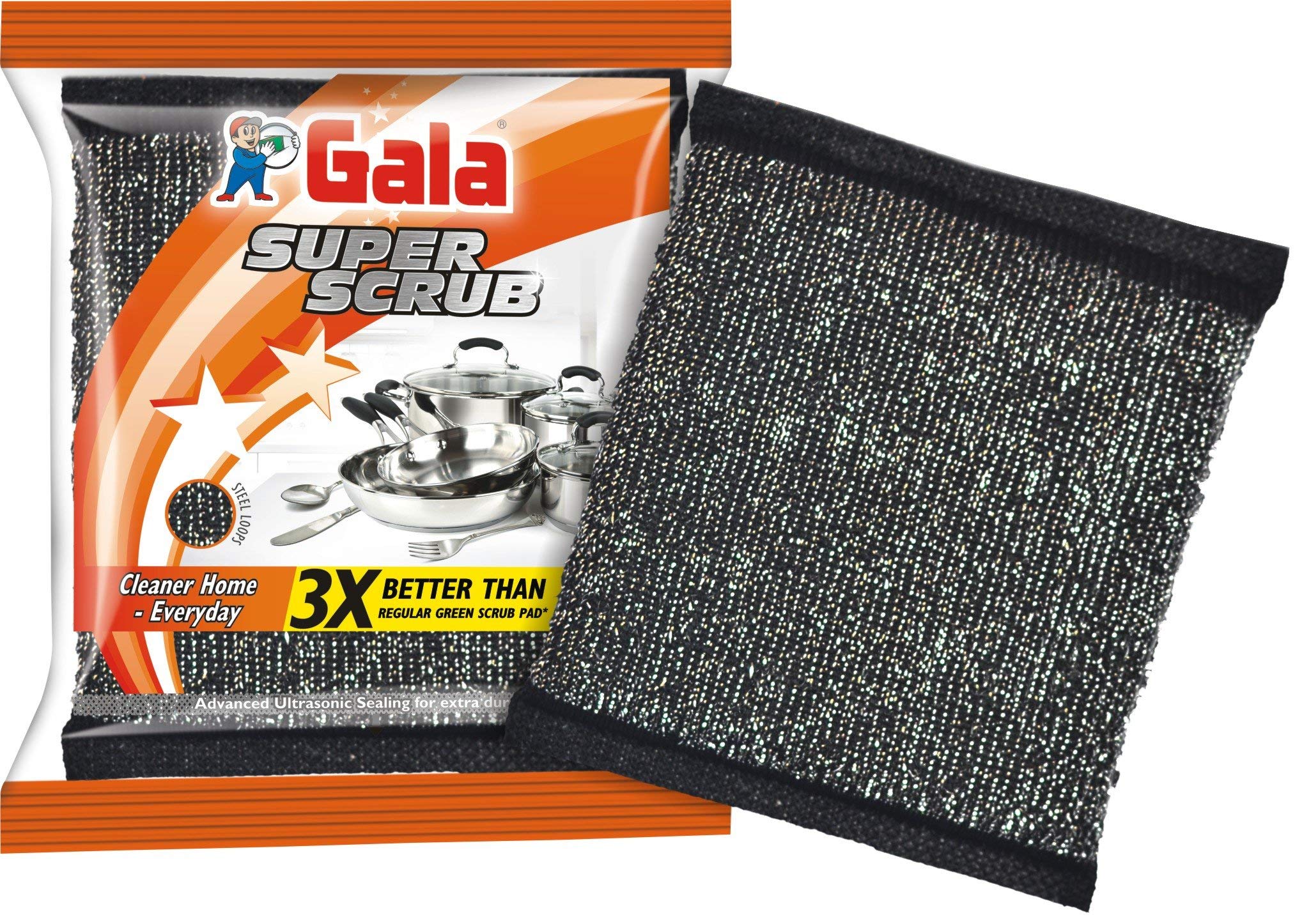 Gala Super Scrub Set – Made of Steel – Black – Pack of 6