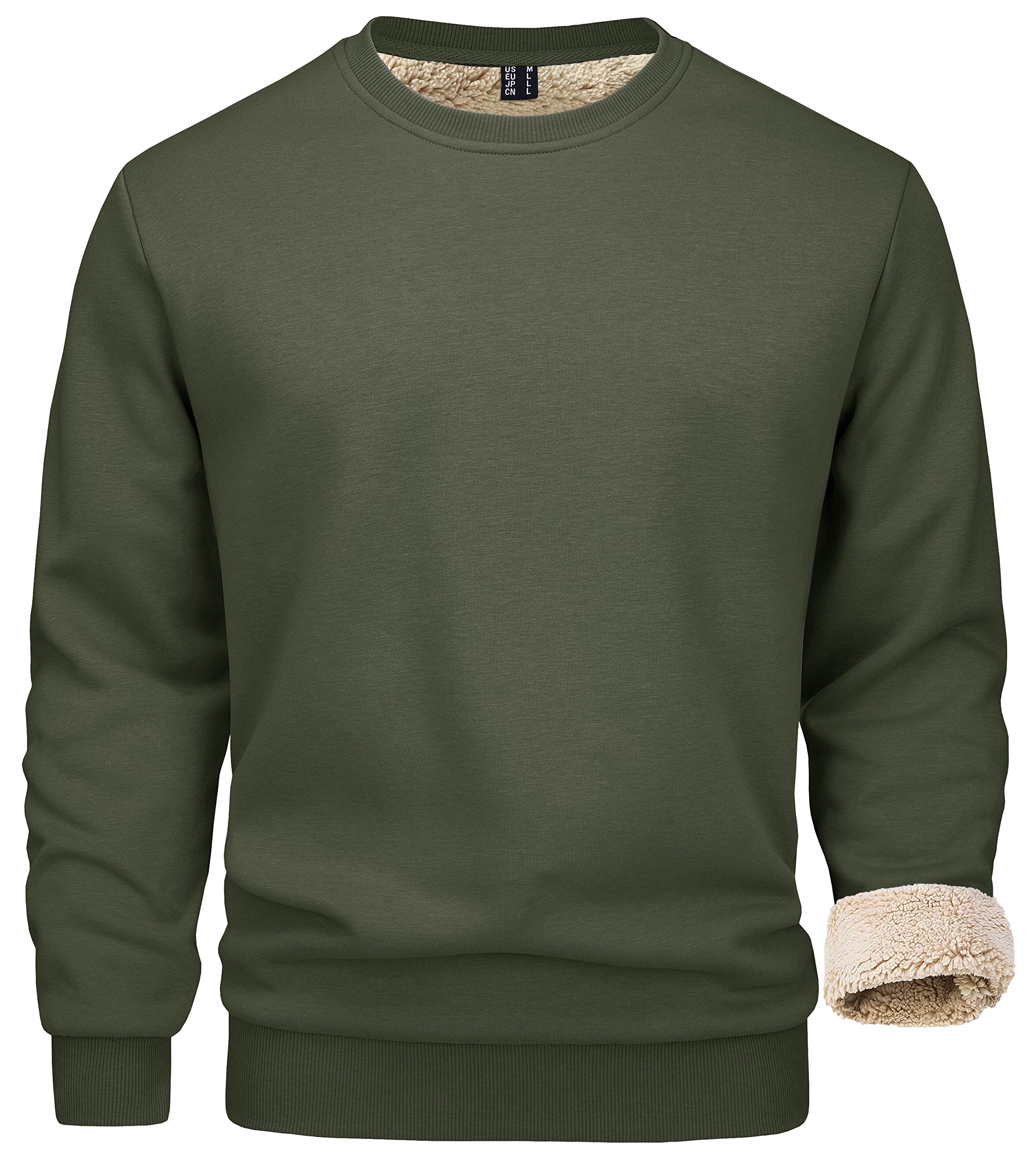 MAGCOMSEN Men's Sherpa Lined Sweatshirts Fleece Pullover Basic Tops Warm Crewneck Winter Sweatshirt