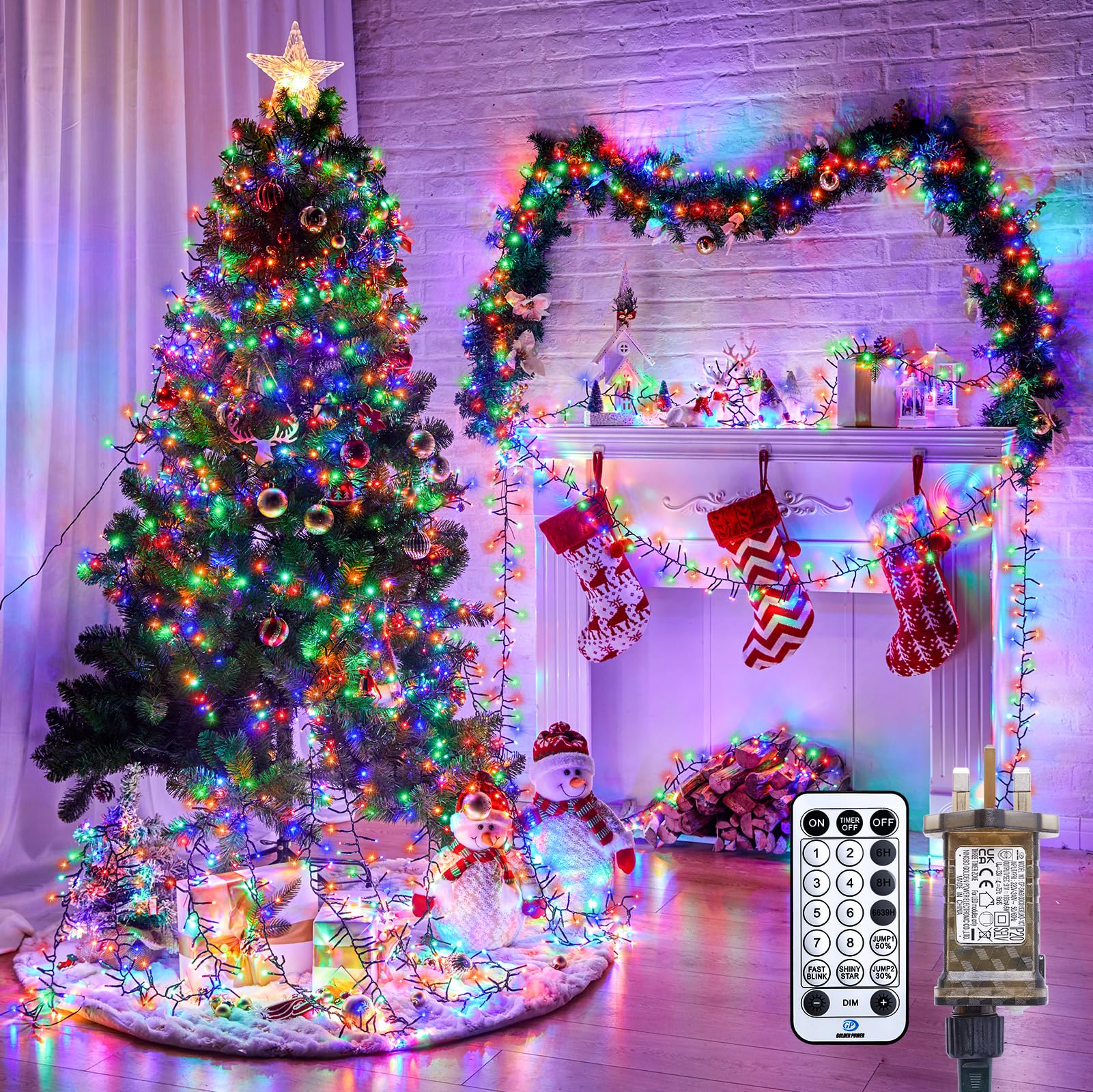 Christmas Tree Lights Cluster Lights 500 LED - 12 Light Modes 4X Bright LED Fairy Lighting with Remote, Timer, Waterproof Indoor & Outdoor Use –500 LED / 7.62m Lit Length, Green Cable（Multicolor