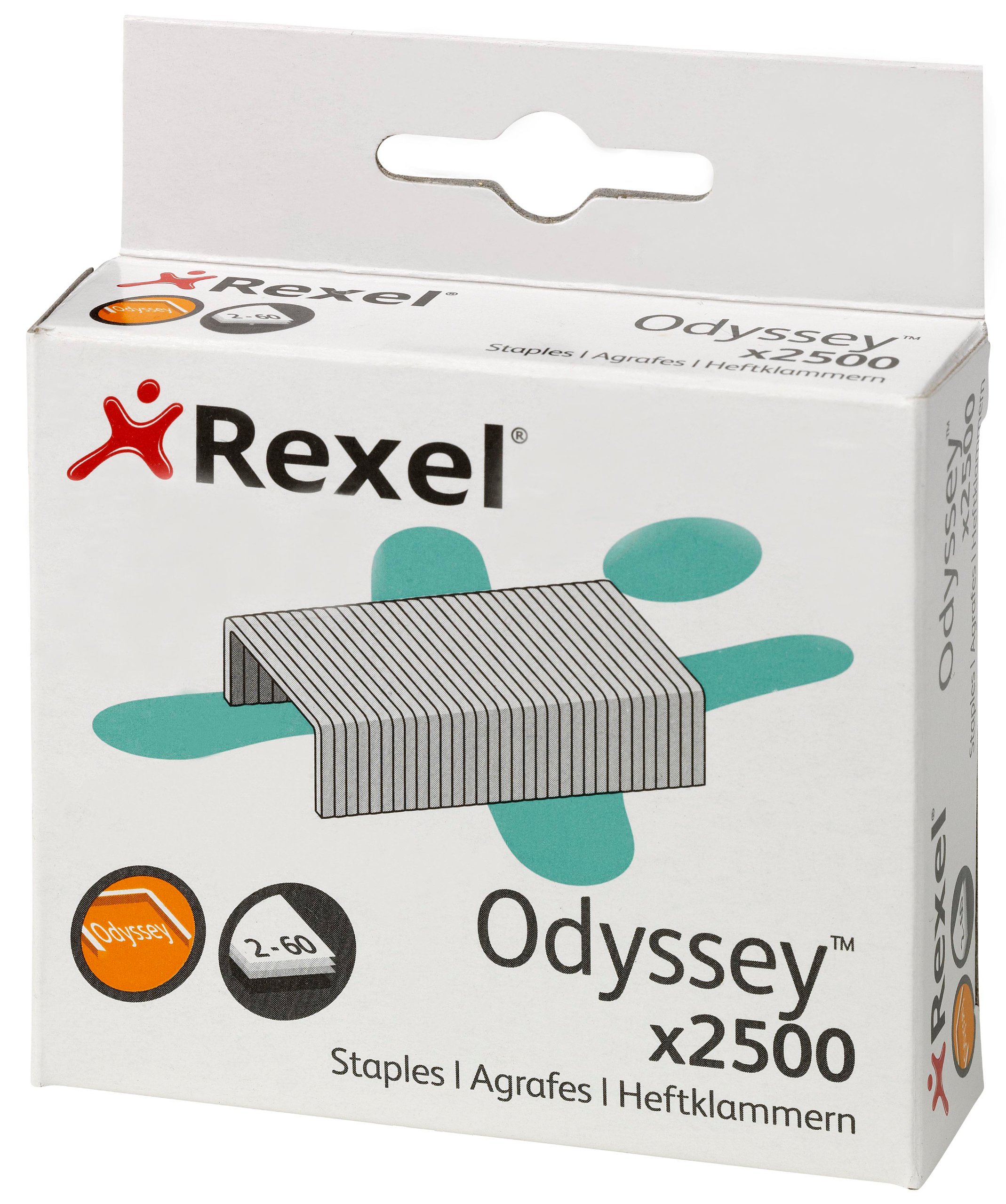 RexelOdyssey Heavy Duty Staples, For Stapling up to 60 Sheets, Use with the Rexel Odyssey Stapler, Box of 2500, 2100050, Silver