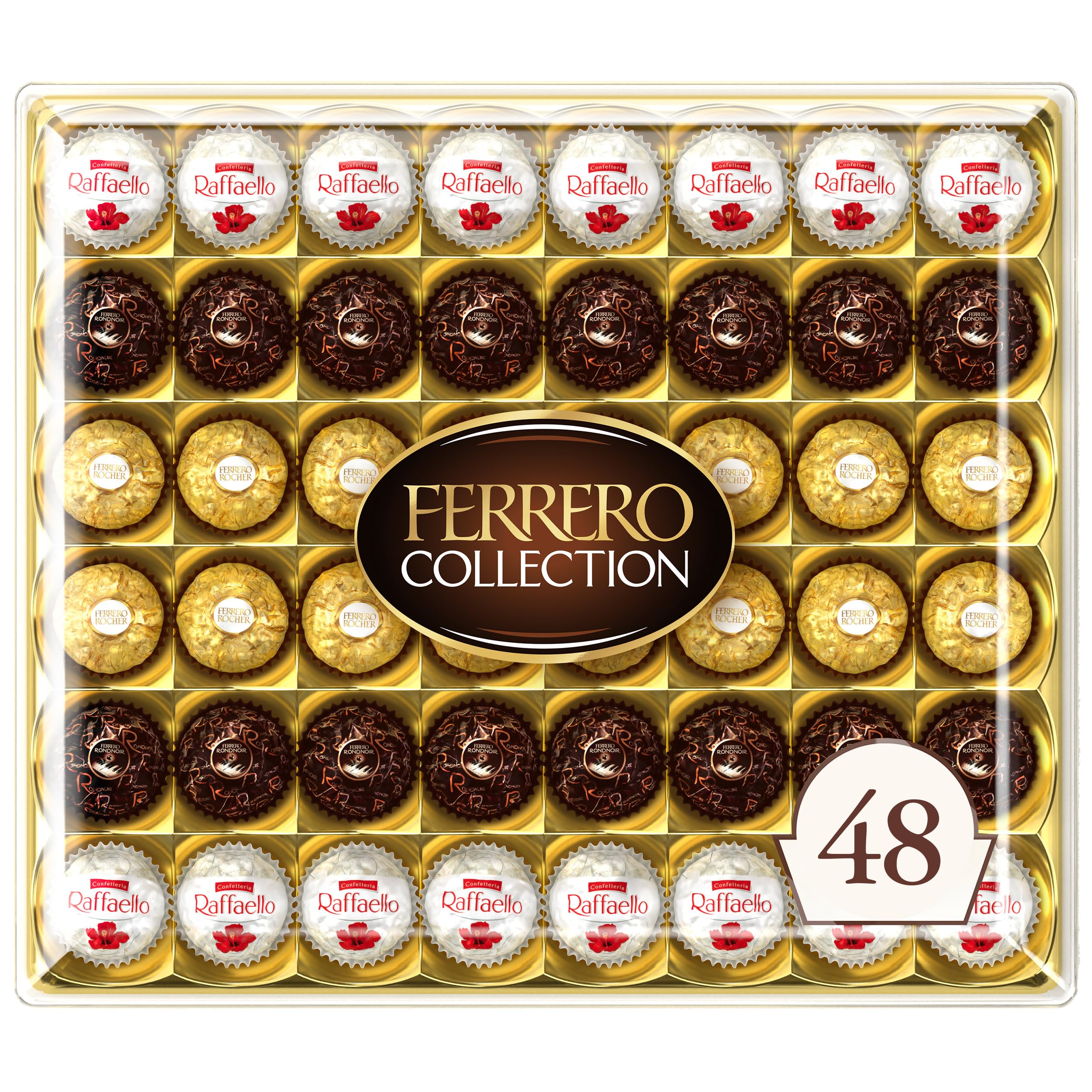 Ferrero Rocher, 48 Count, Premium Gourmet Assorted Hazelnut Milk Chocolate, Dark Chocolate and Coconut Chocolates, Chocolate Gift Box, 18.2 oz