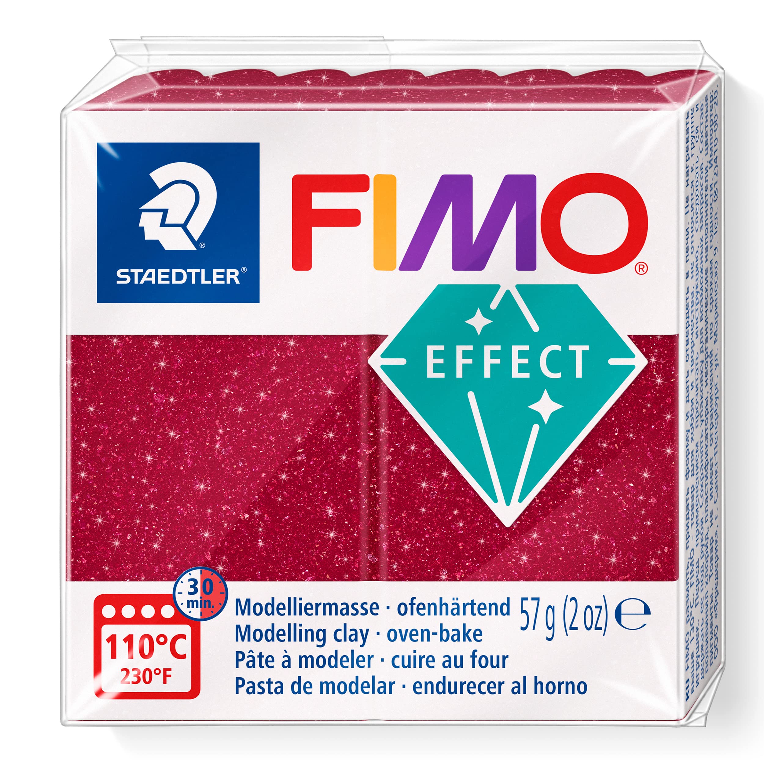 STAEDTLER 8010-202 FIMO Effect Oven-Hardening Polymer Modelling Clay - Galaxy Red (1 x 57g Block)