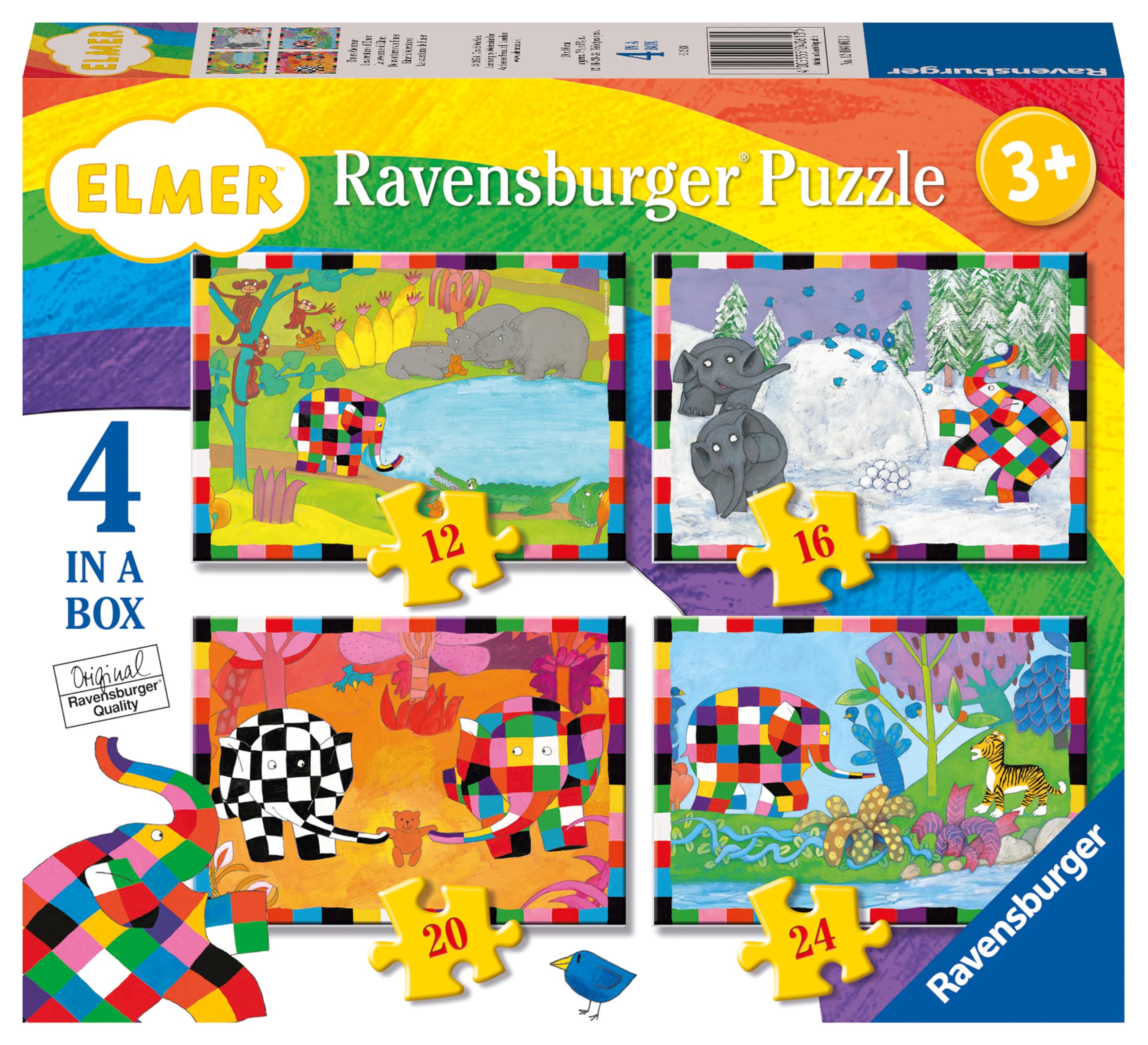 Ravensburger Elmer Toy - 4 in a Box Jigsaw Puzzles for Kids Age 3 Years Up - 12, 16, 20, 24 Pieces