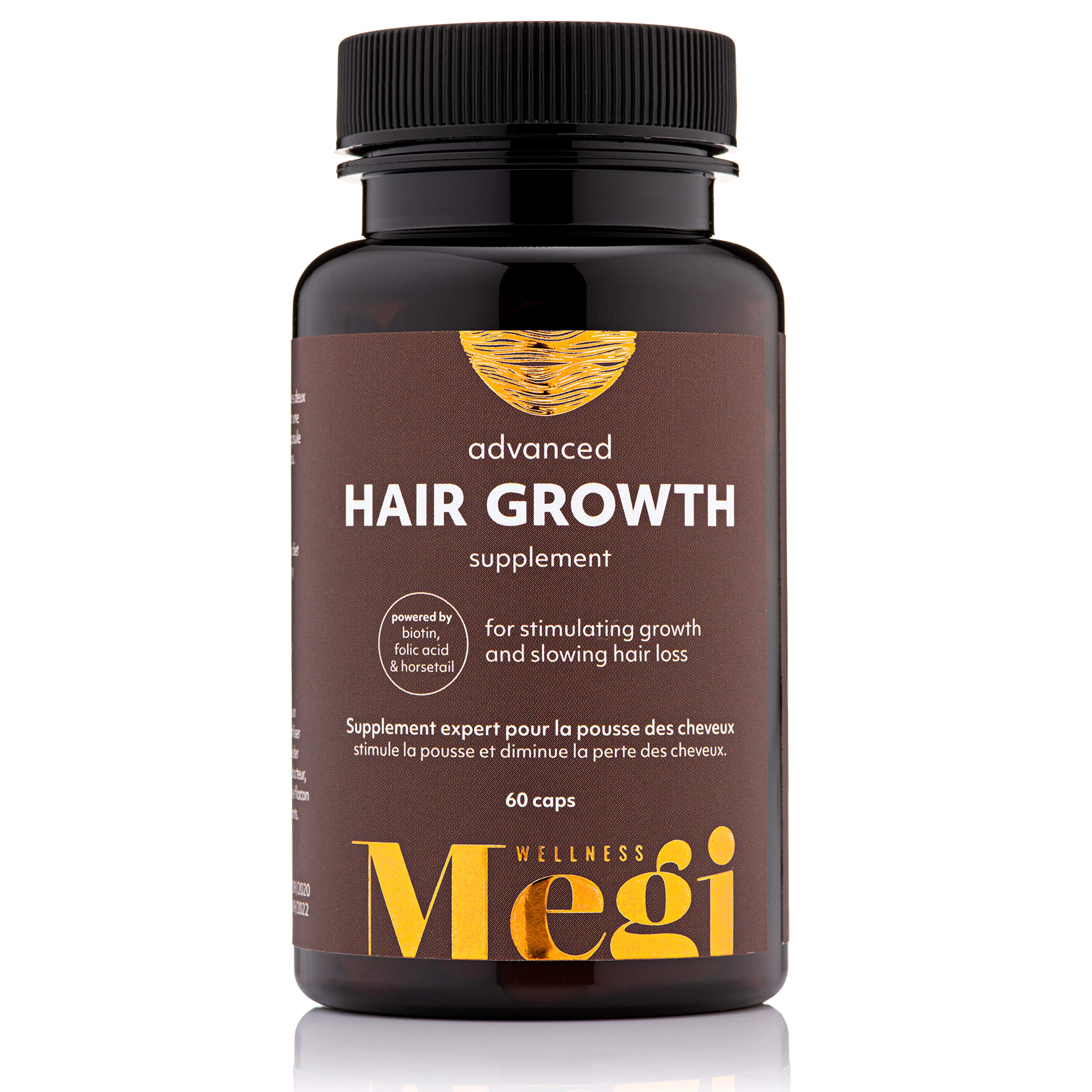 Megi Wellness, Advanced Hair Growth Supplement | Biotin, Folic Acid & Horsetail | Stimulates Growth & May Slow Hair Loss. 60 Capsules.