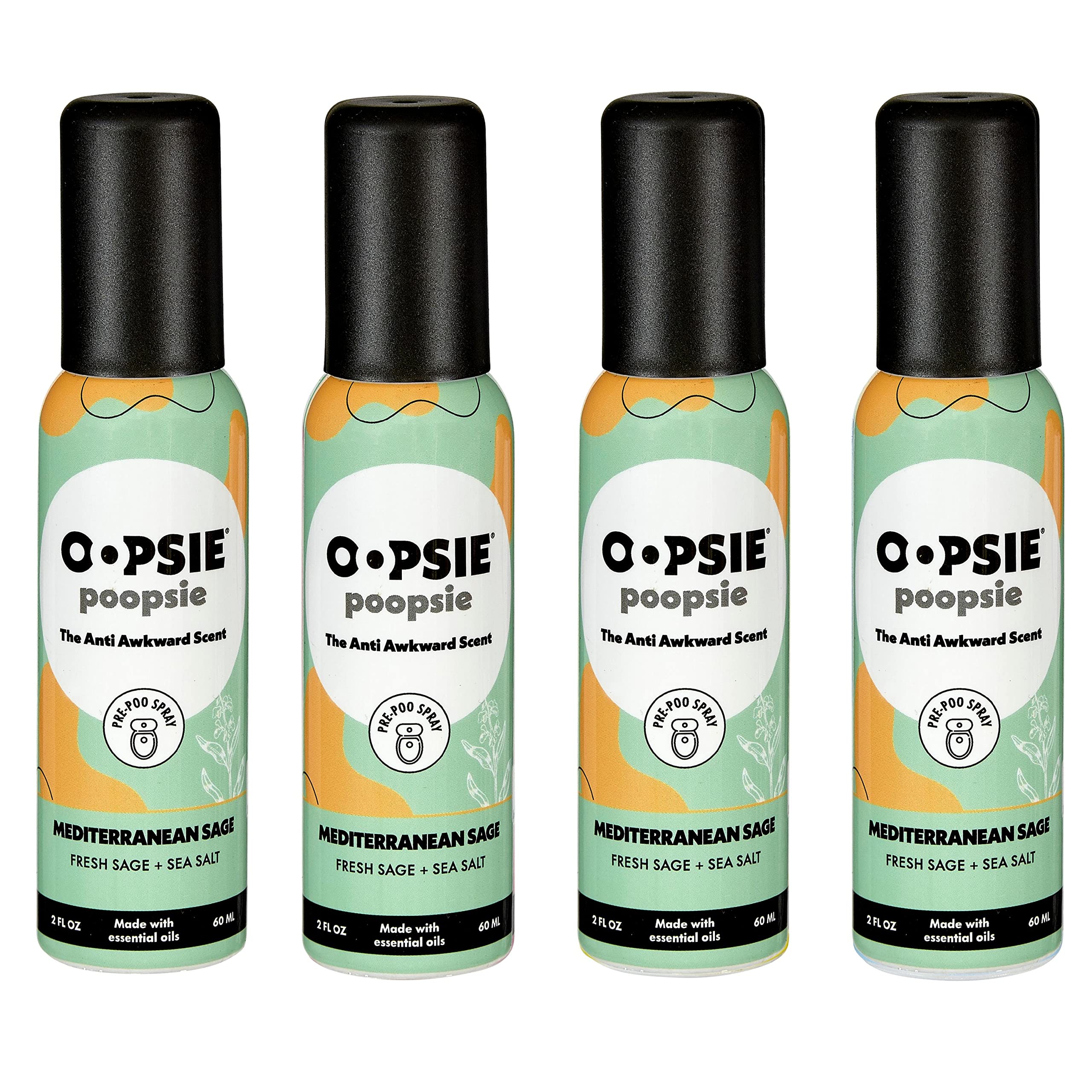 Pre Poop Spray - 4 Pack Natural Pre Poo Toilet Spray for Bathrooms, Trap Odors & Eliminate Embarrassment, 2oz Travel Size Pre Poo Air Freshener Spray (Mediterranean Sage)