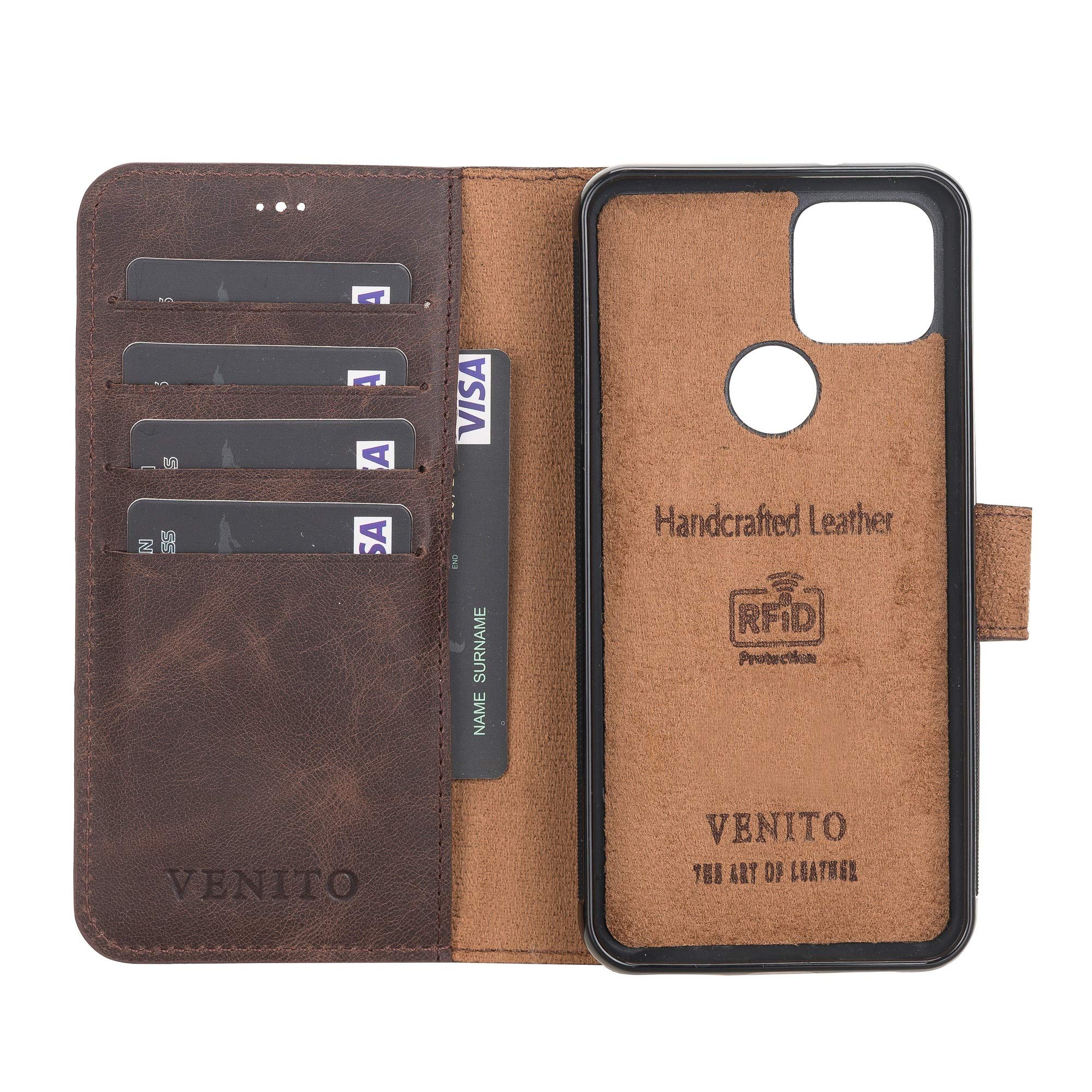 VenitoFlorence Leather Wallet Phone Case Compatible with Google Pixel 5 (6.0 inch)- Extra Secure with RFID Blocking - Detachable Phone Wallet (Coffee Brown)