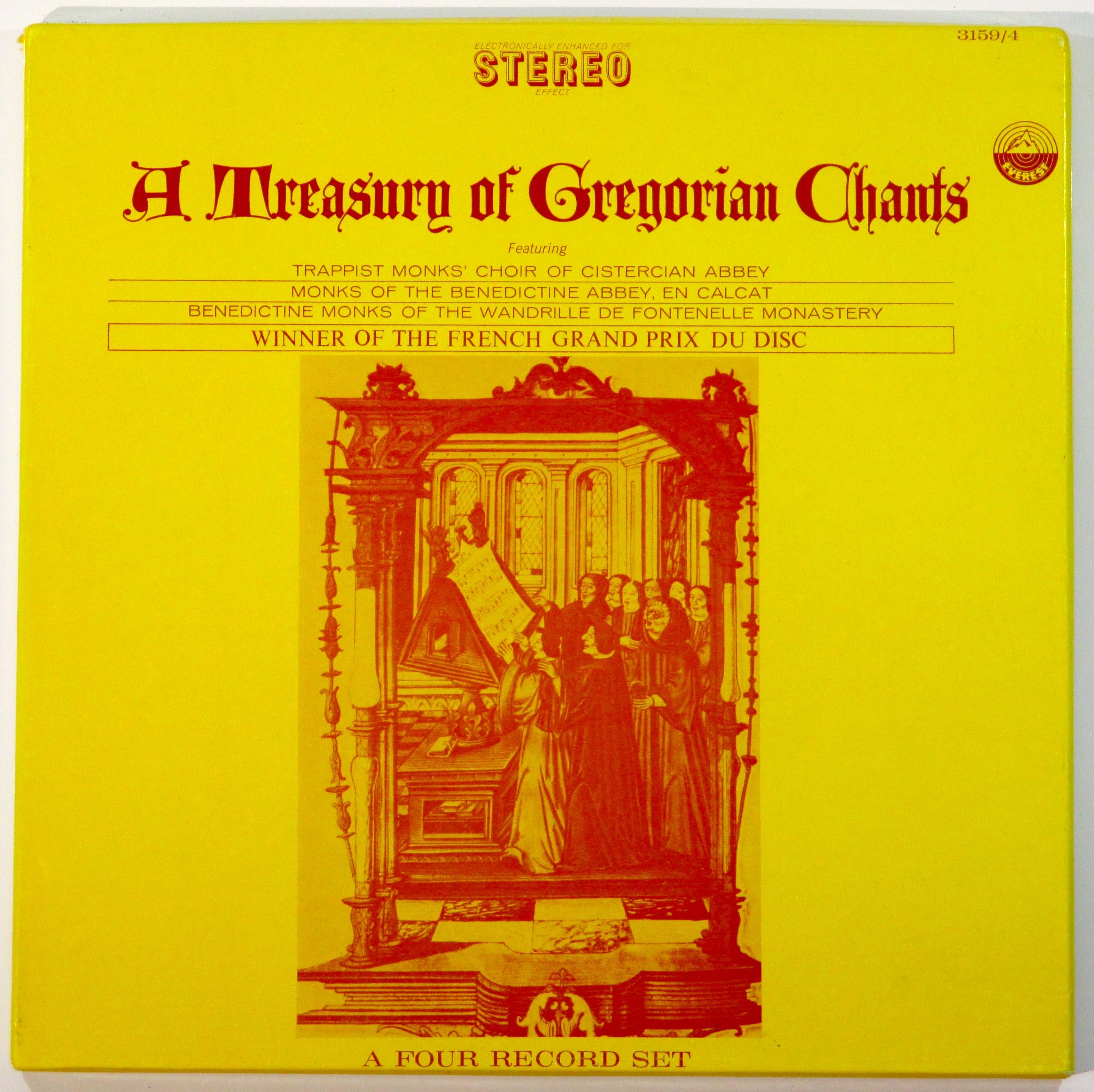 A Treasury of Gregorian Chants - 4-record Set Lps - Electonically Re-recorded to Simulate Stereo