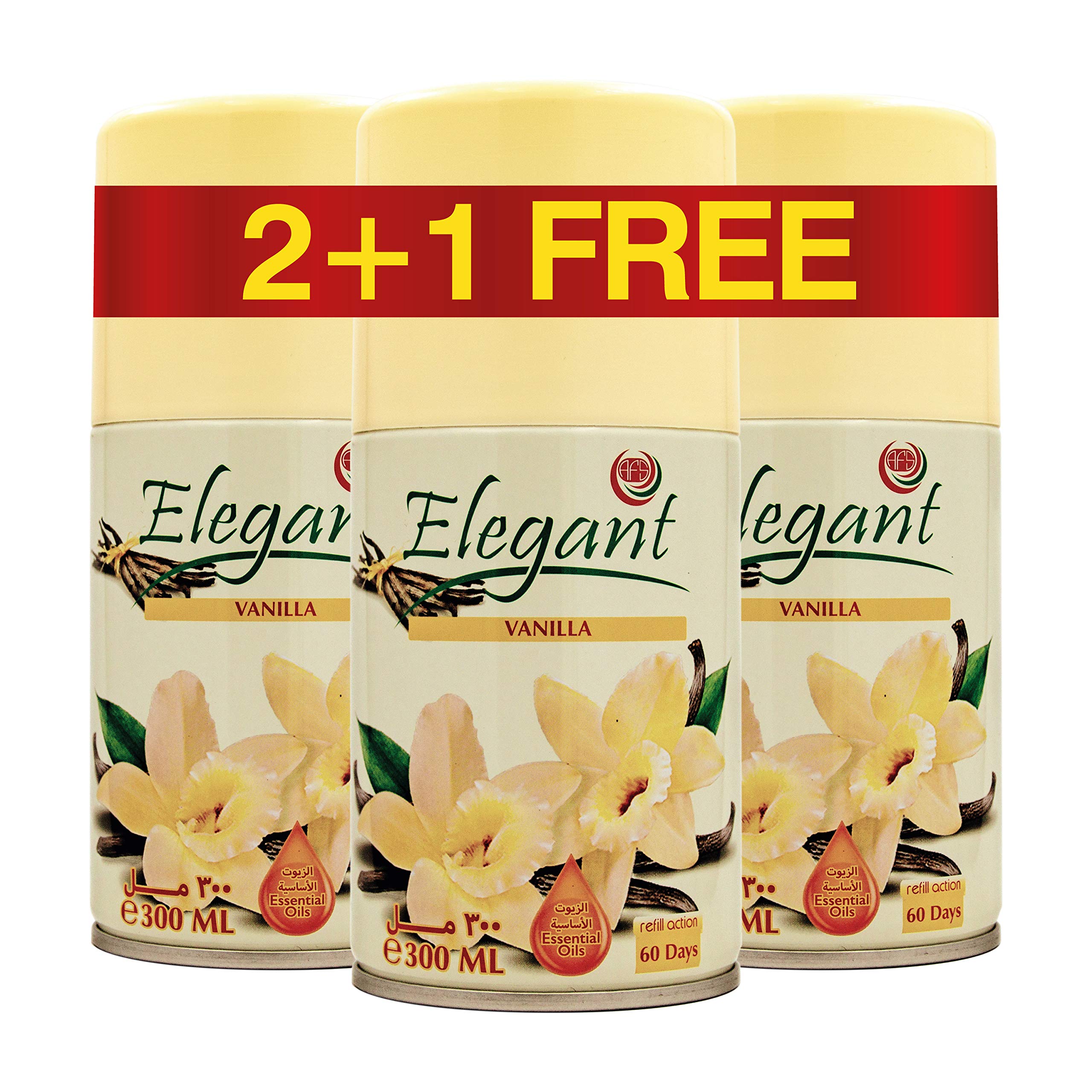 Elegant Automatic Spray – Fragrance: VANILLA – 3-Pack – Size: 300ML| Air Freshener Spray REFILLS| Odour Neutraliser for Bathroom, Offices & Home| Perfumed Spray For Dispenser, ESSENTIAL OILS