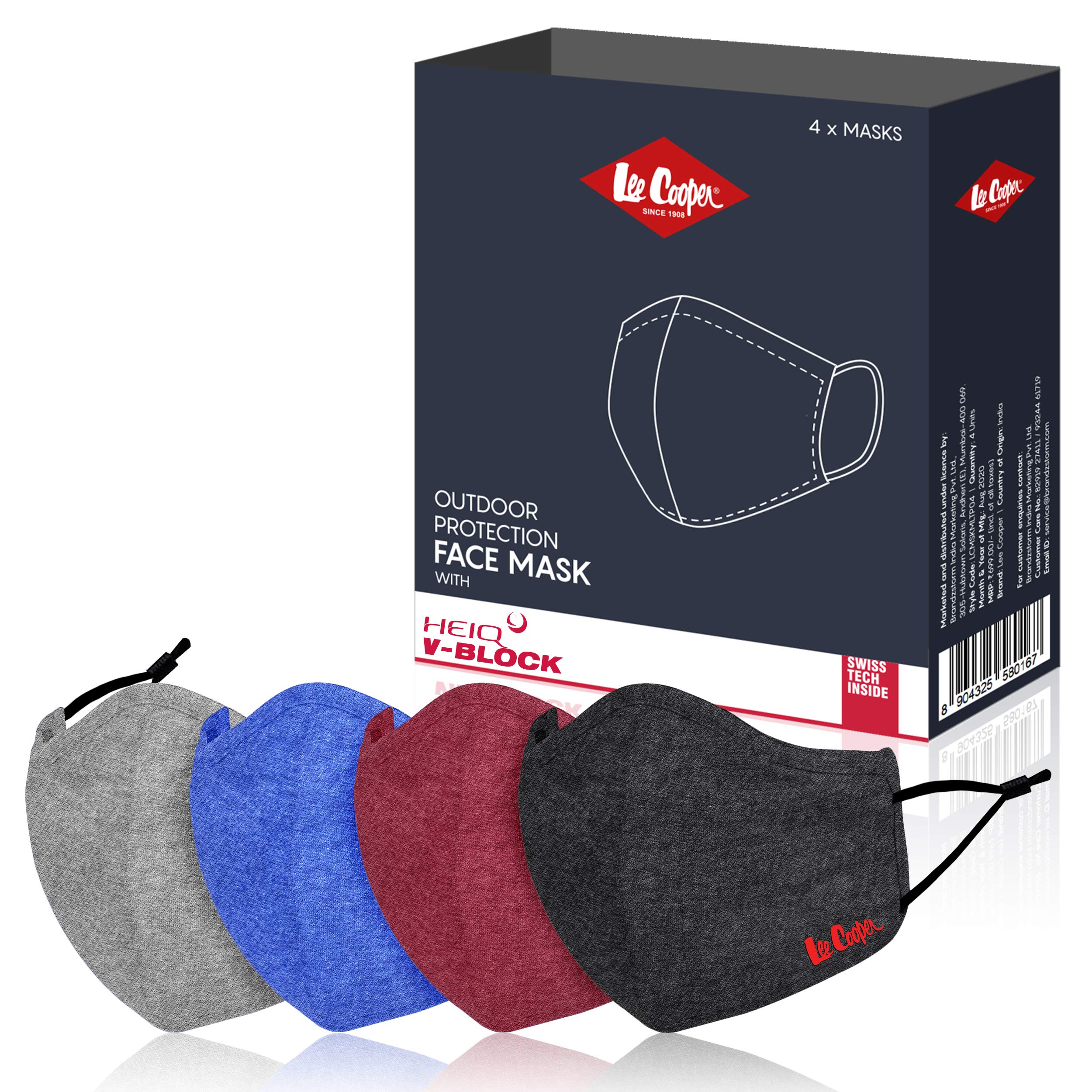 Lee Cooper Cotton Face Masks with HeiQ HyProTecht Filter and Minimum Fogging for Glasses Wearers