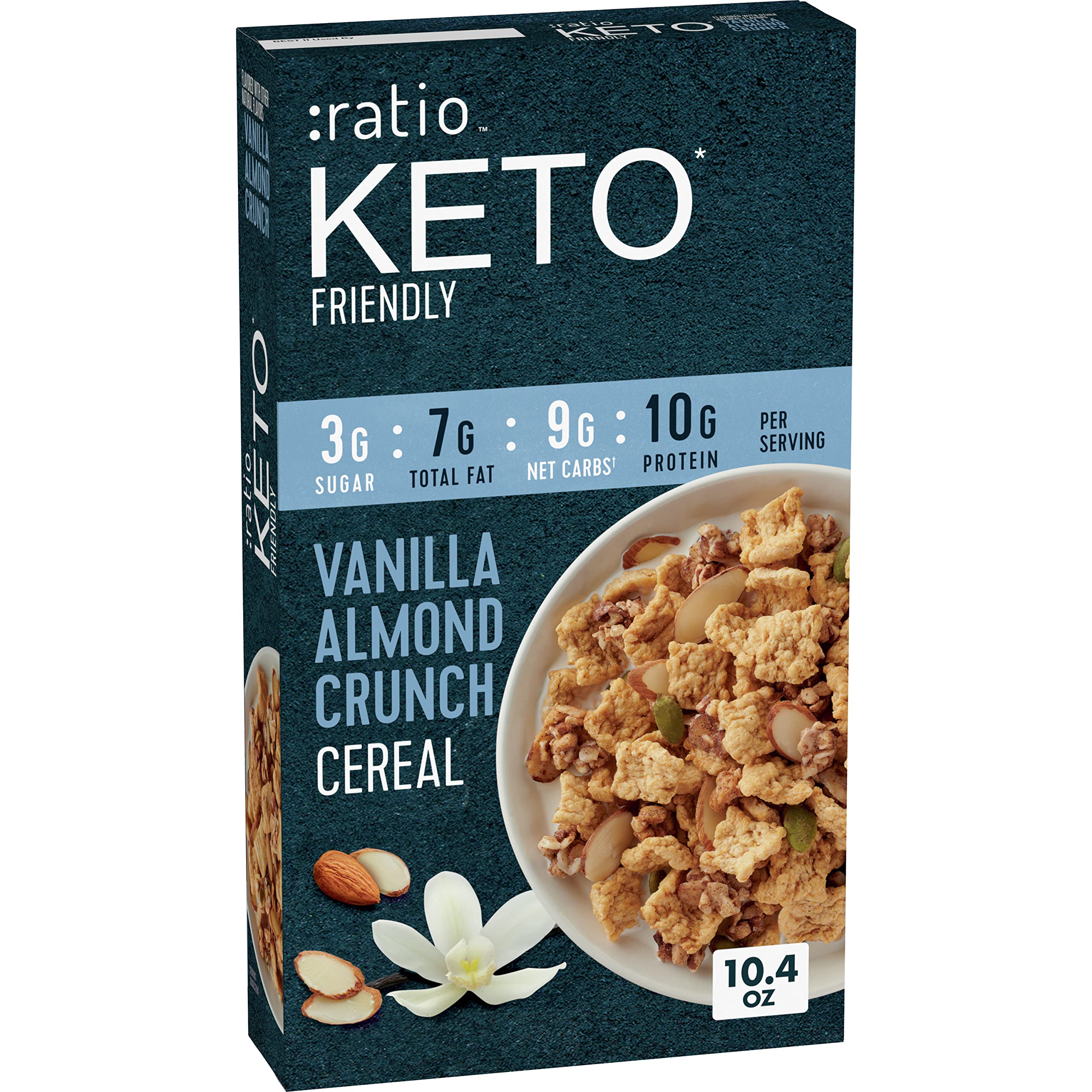 Ratio Trio Vanilla Almond Crunch Cereal, 10g Protein, Keto Friendly, 10.4 oz