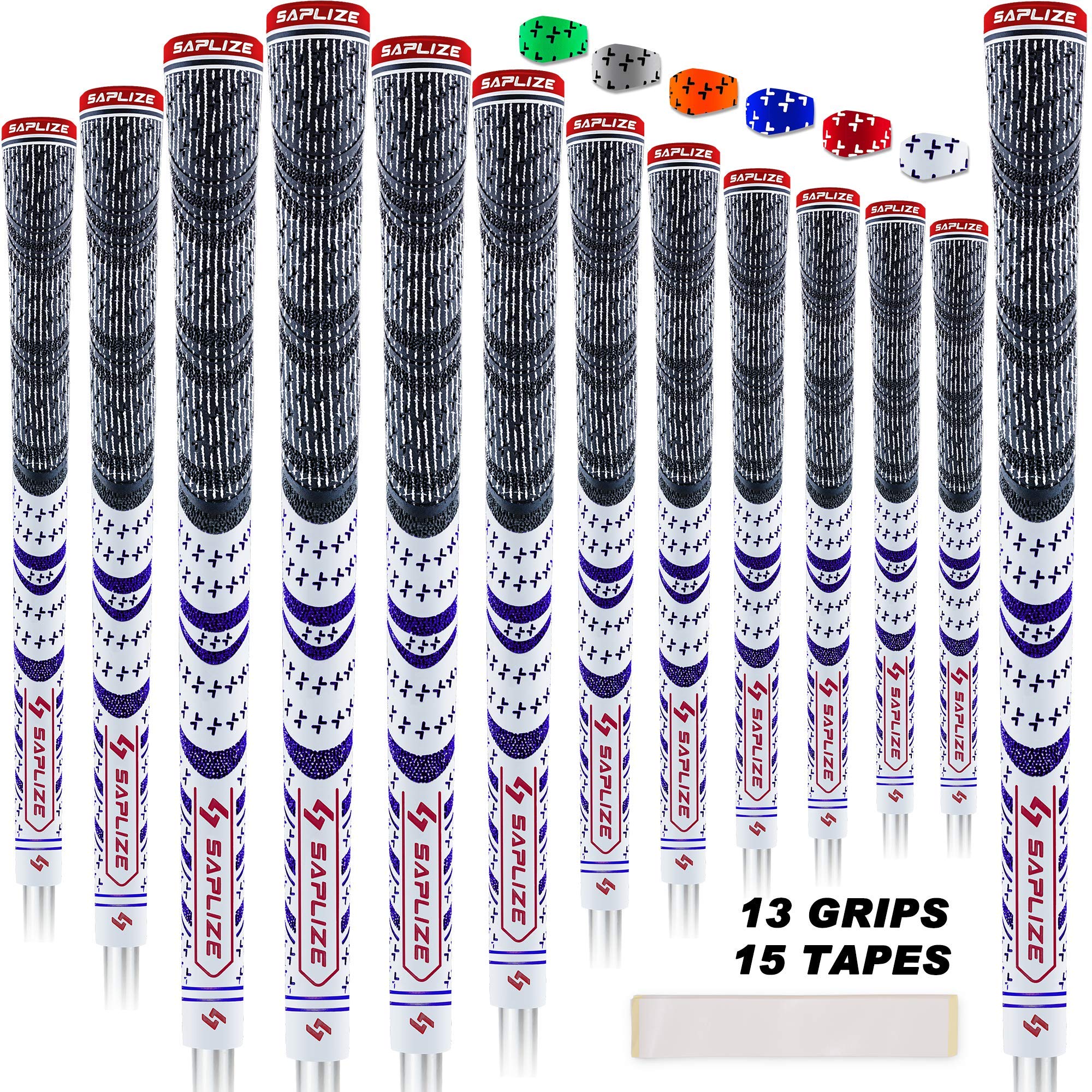 SAPLIZE 13 Golf Grips, Bundle A(with Full Regripping Kit), Bundle B(with 15 Tapes), 6 Colors Optional, Standard/Midsize, MultiCompound Hybrid Golf Club Grips