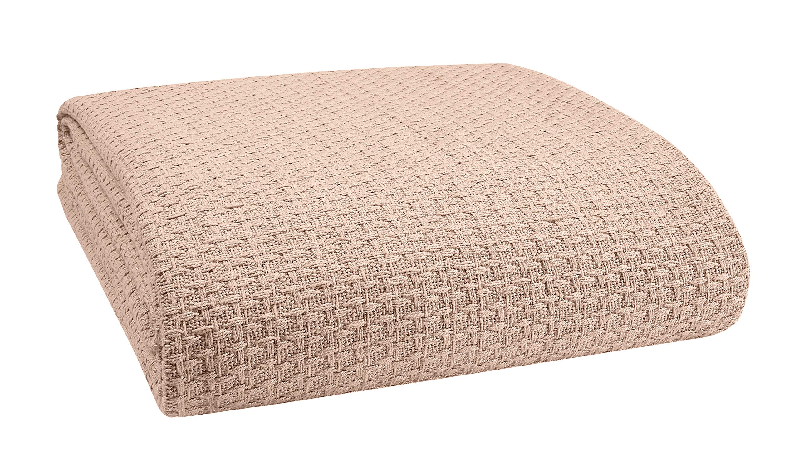 Elvana Home 100% Cotton Bed Blanket, Breathable Bed Blanket King Size, Cotton Thermal Blankets King, Perfect for Layering Any Bed for All Season, Beige