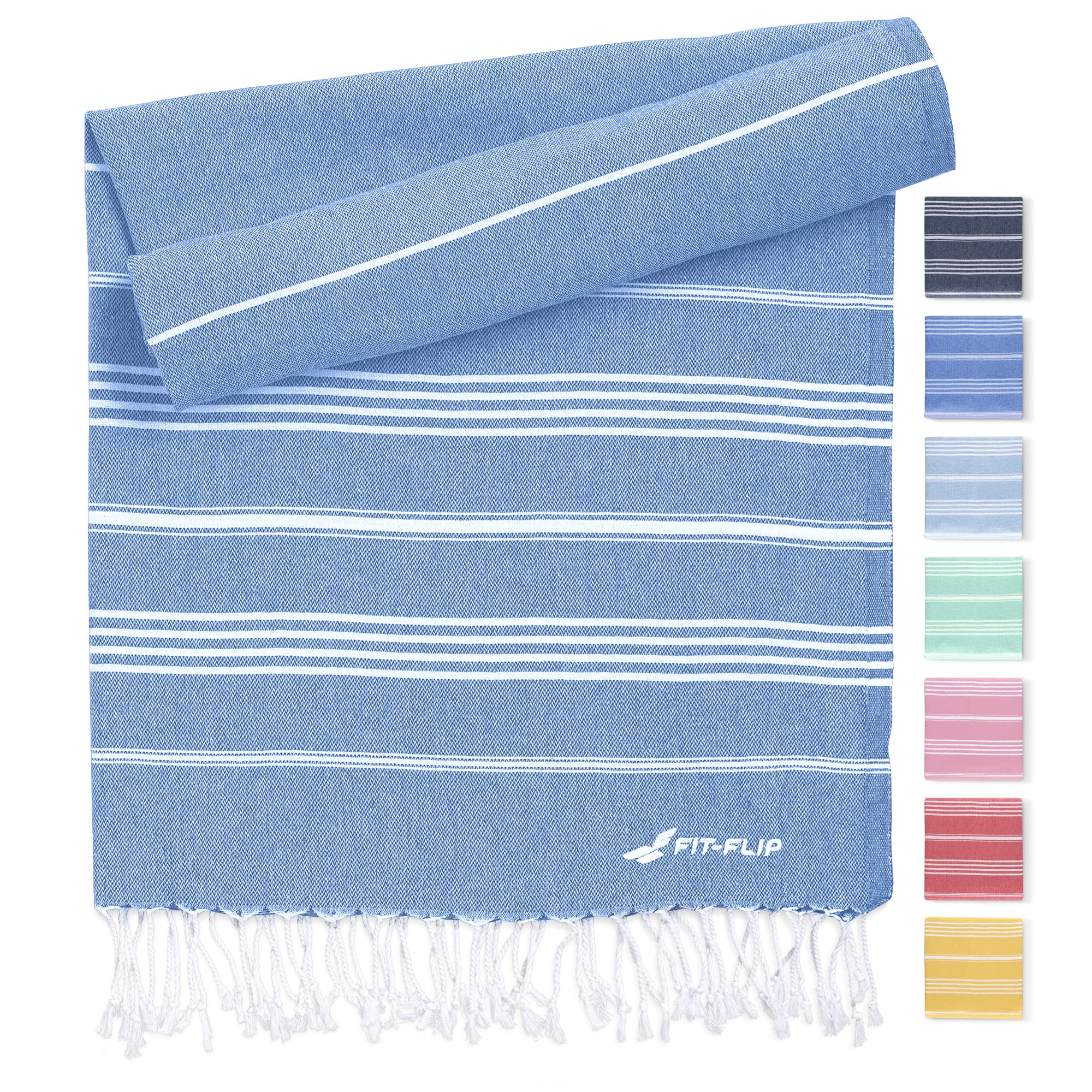 Fit-Flip Hammam towel - Beach towel XXL made from 100% recycled cotton - Quick-drying Turkish hammam beach towels, fouta, pestemal Turkish towels ideal as a Turkish blanket – Blue – 100x200cm Sultan