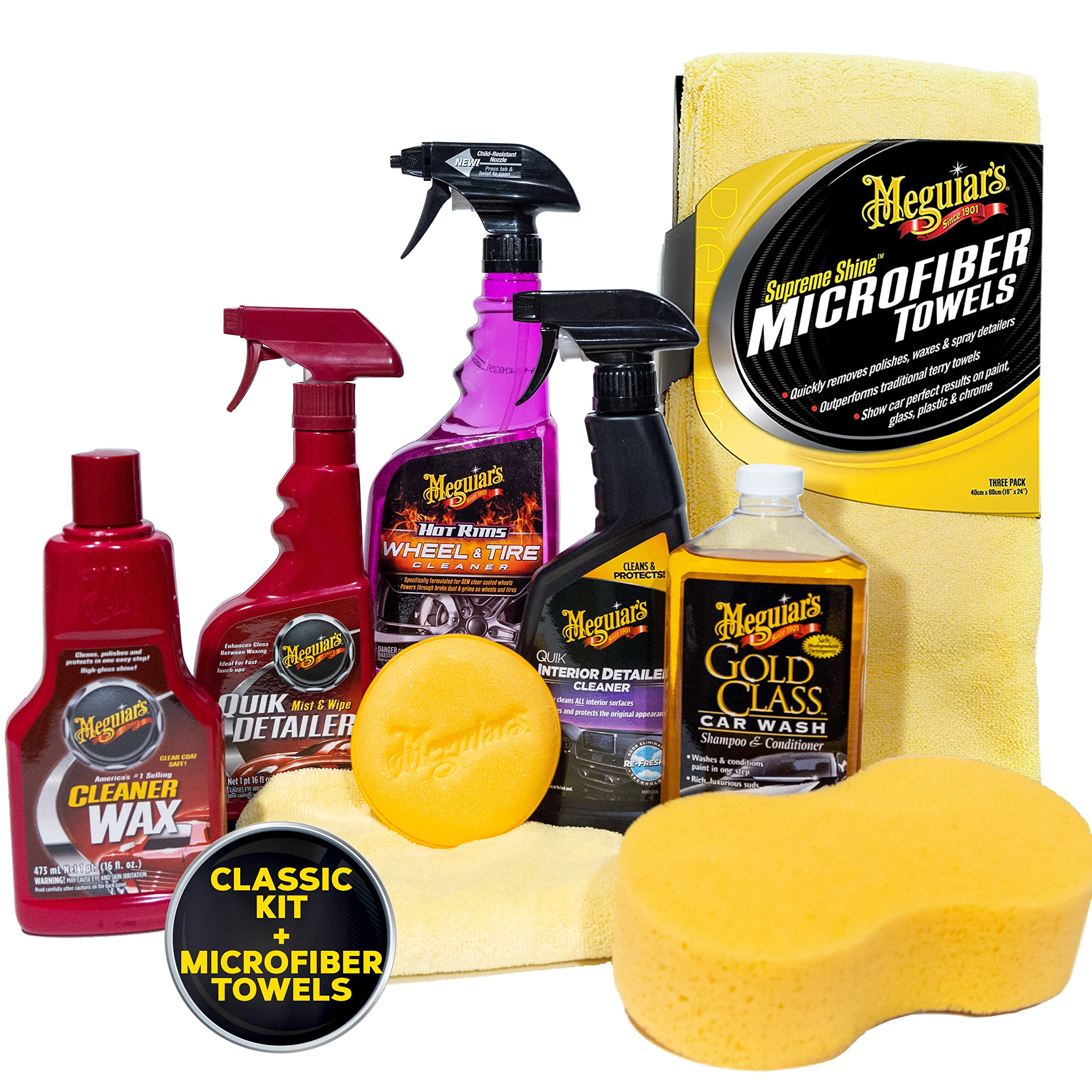 Meguiar's Car Cleaning Kit with Car Wash Soap, Wax, Microfiber Towels, and More Car Cleaning Products