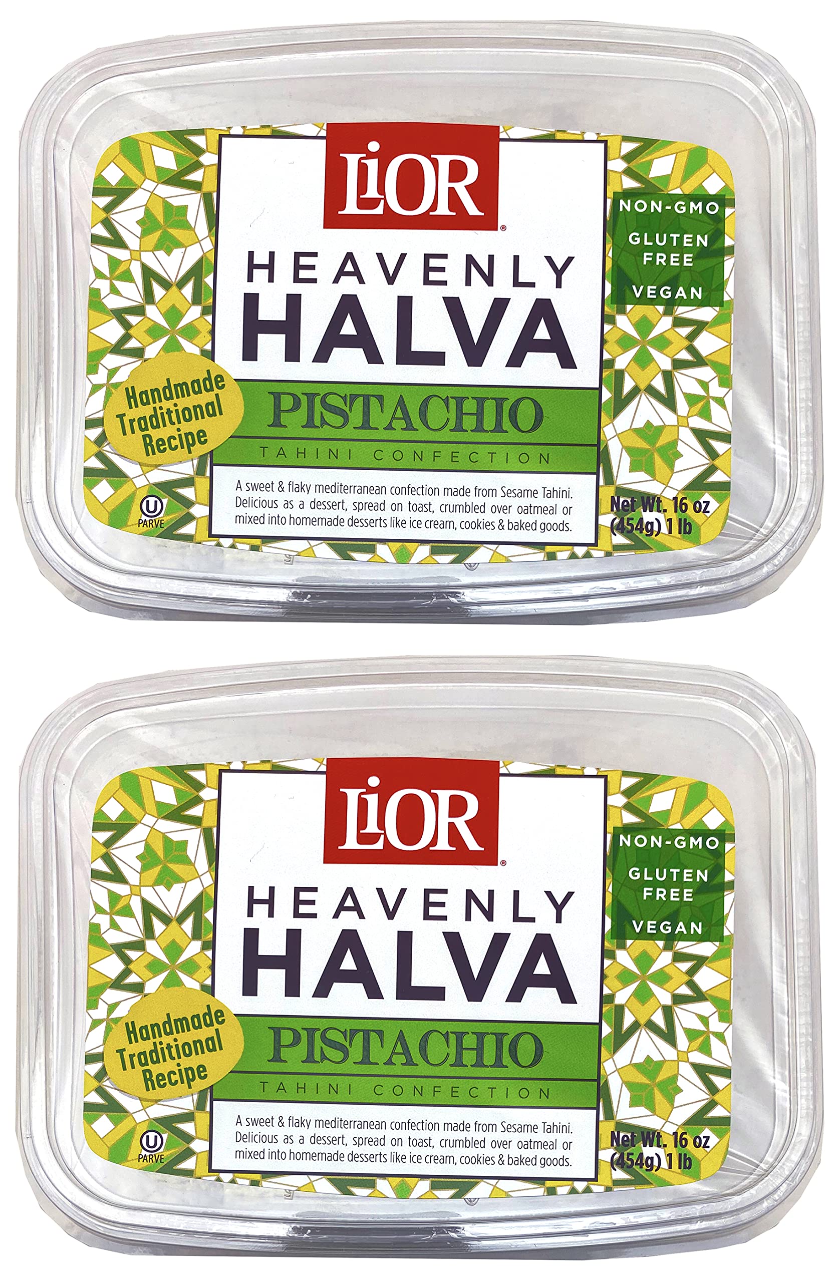 Lior Heavenly Halva Pistachio Halva 16 Ounce Pack of 2 – Tahini Confection Non-GMO, Gluten-Free, and Vegan – Handmade Traditional Recipe