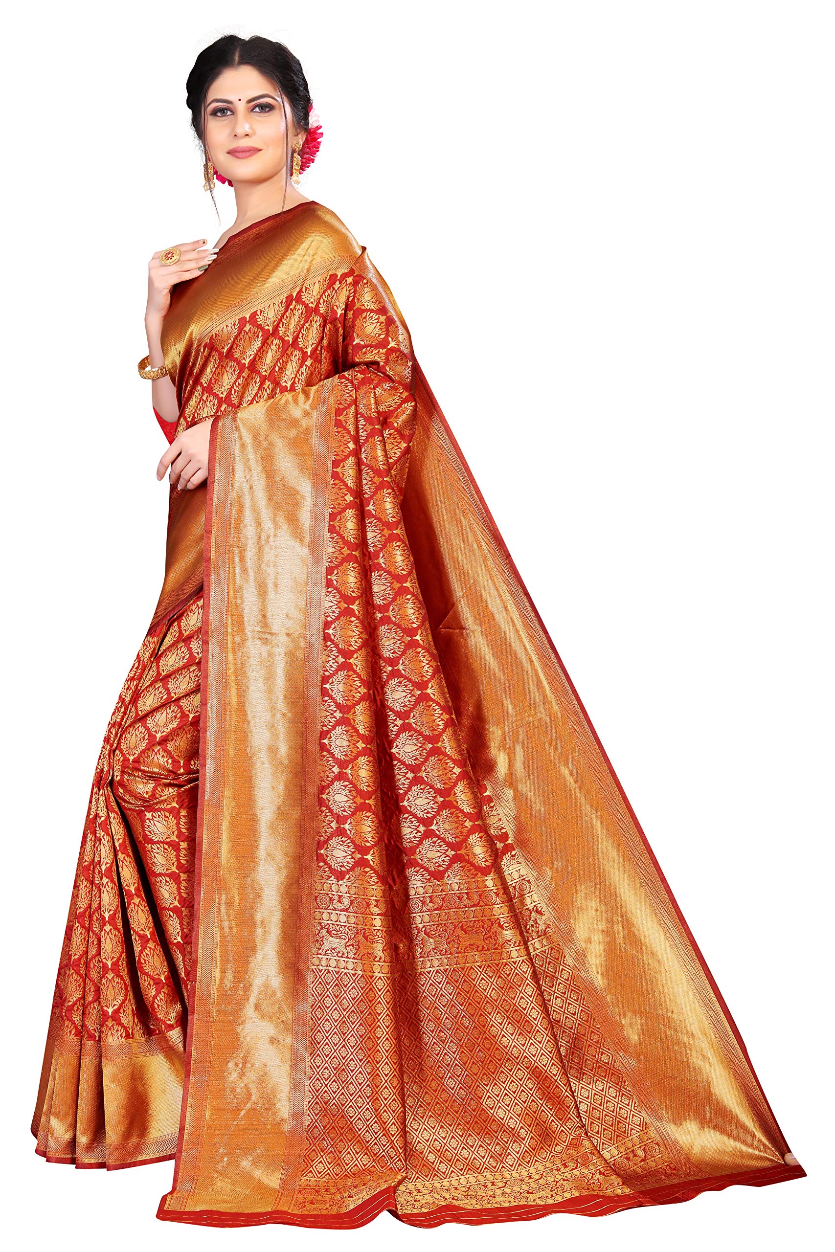 BHAGWATI CREATION RED KANCHIPURAM SILK SAREE IN BROCADE WITH GOLD ZARI