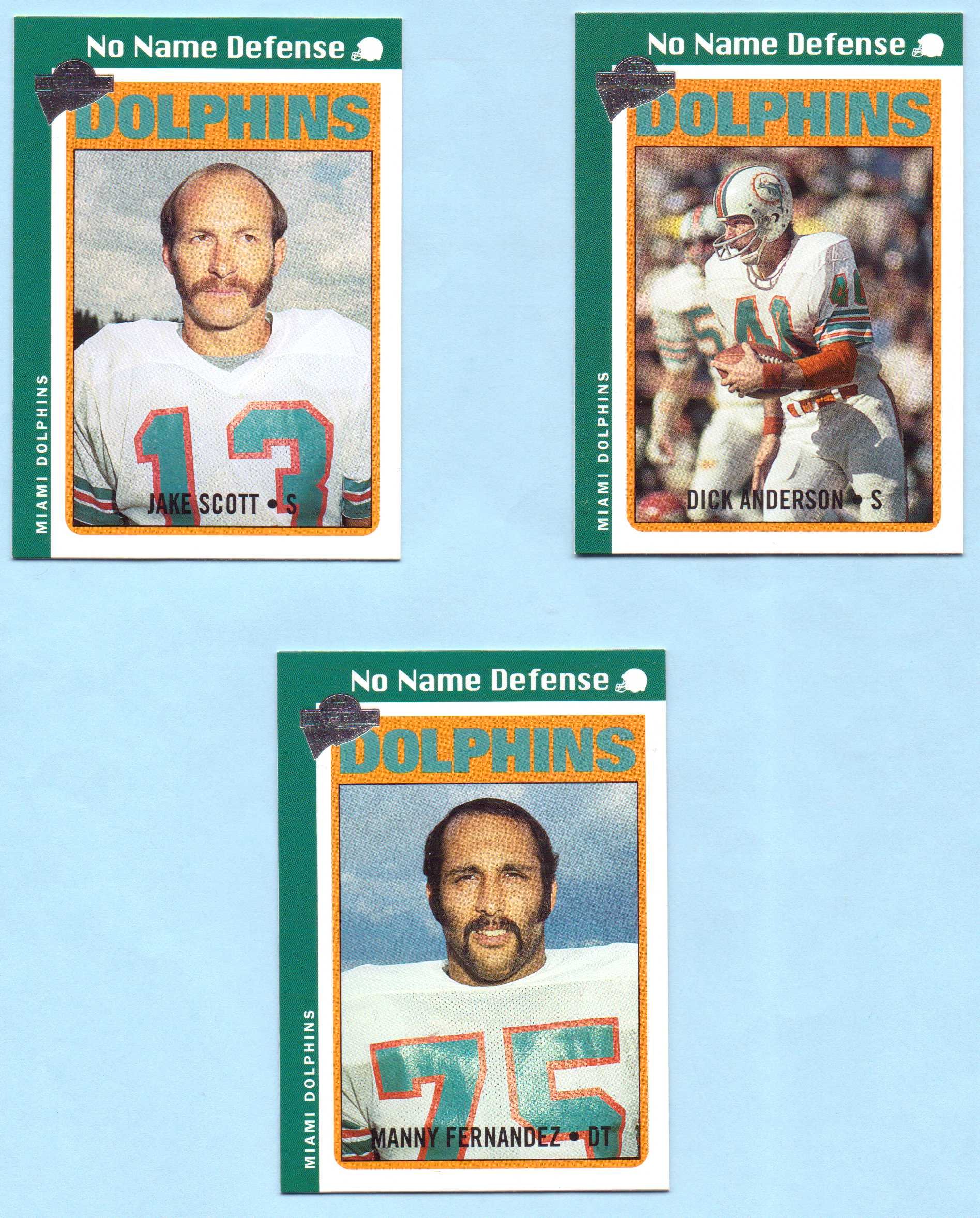 Jake Scott, Manny Fernandez, Dick Anderson 2004 Topps All Time Fan Favorites No Name Defense 3 Card Set - Miami Dolphins