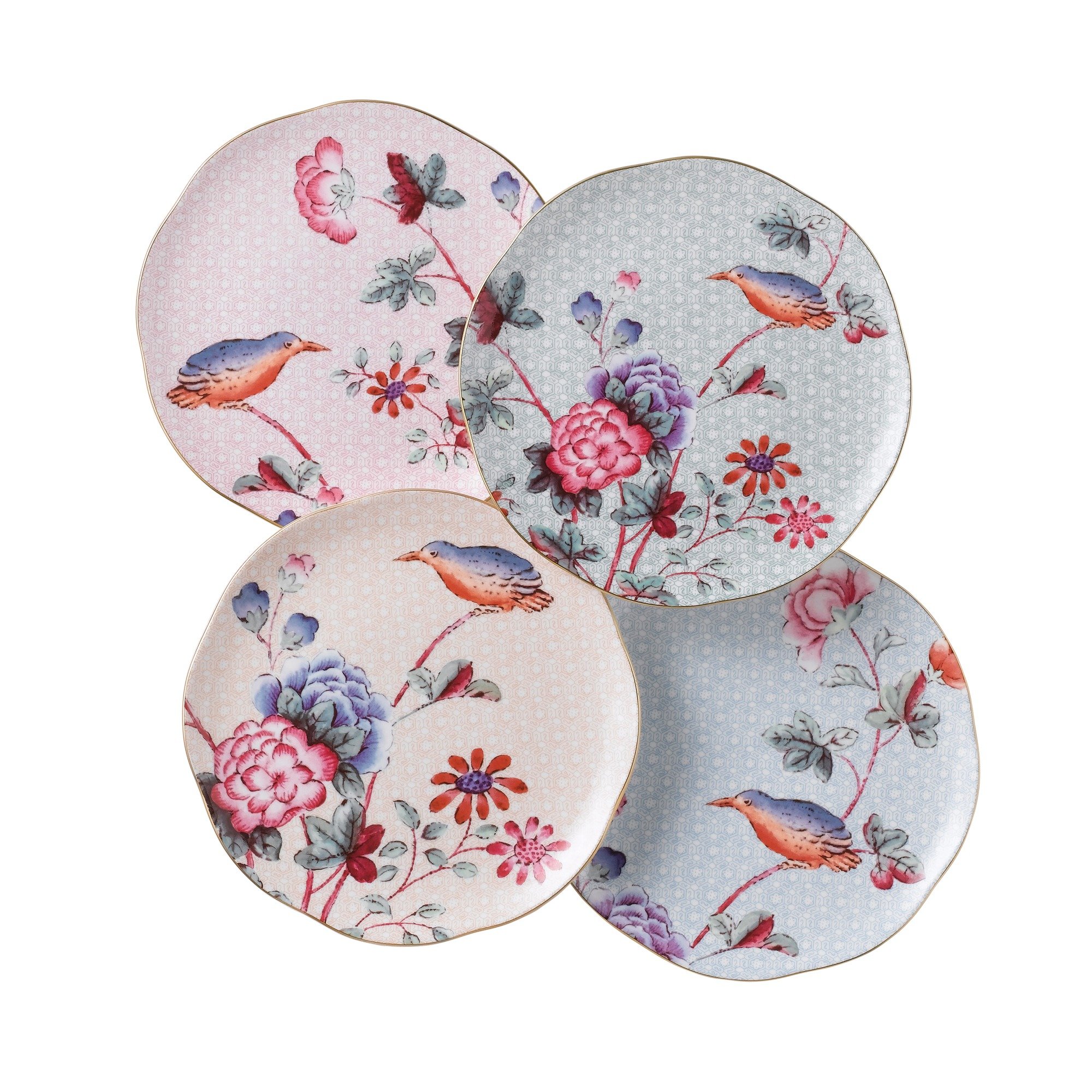 Wedgwood 5C106805131 Story Cuckoo Tea Plates 21cm Set of 4, Fine Bone China, Pink