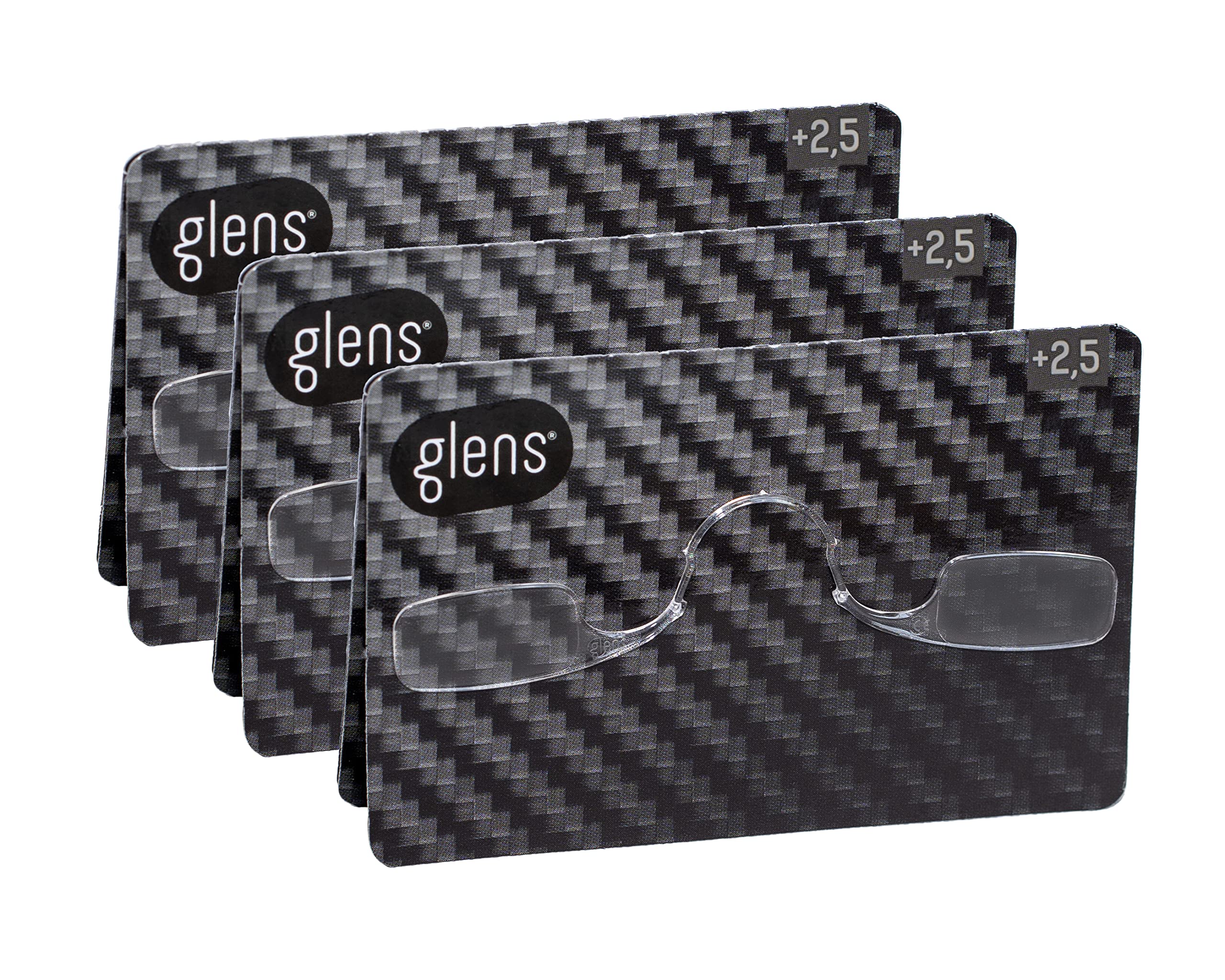 glens Unisex Armless Reading Glasses - 3 Reading Glasses +2.5 Carbon Pack- Emergency Lightweight Pocket Ultra Thin Readers - Reading Glasses Men & Women - 4 Colors 4 Diopters Available