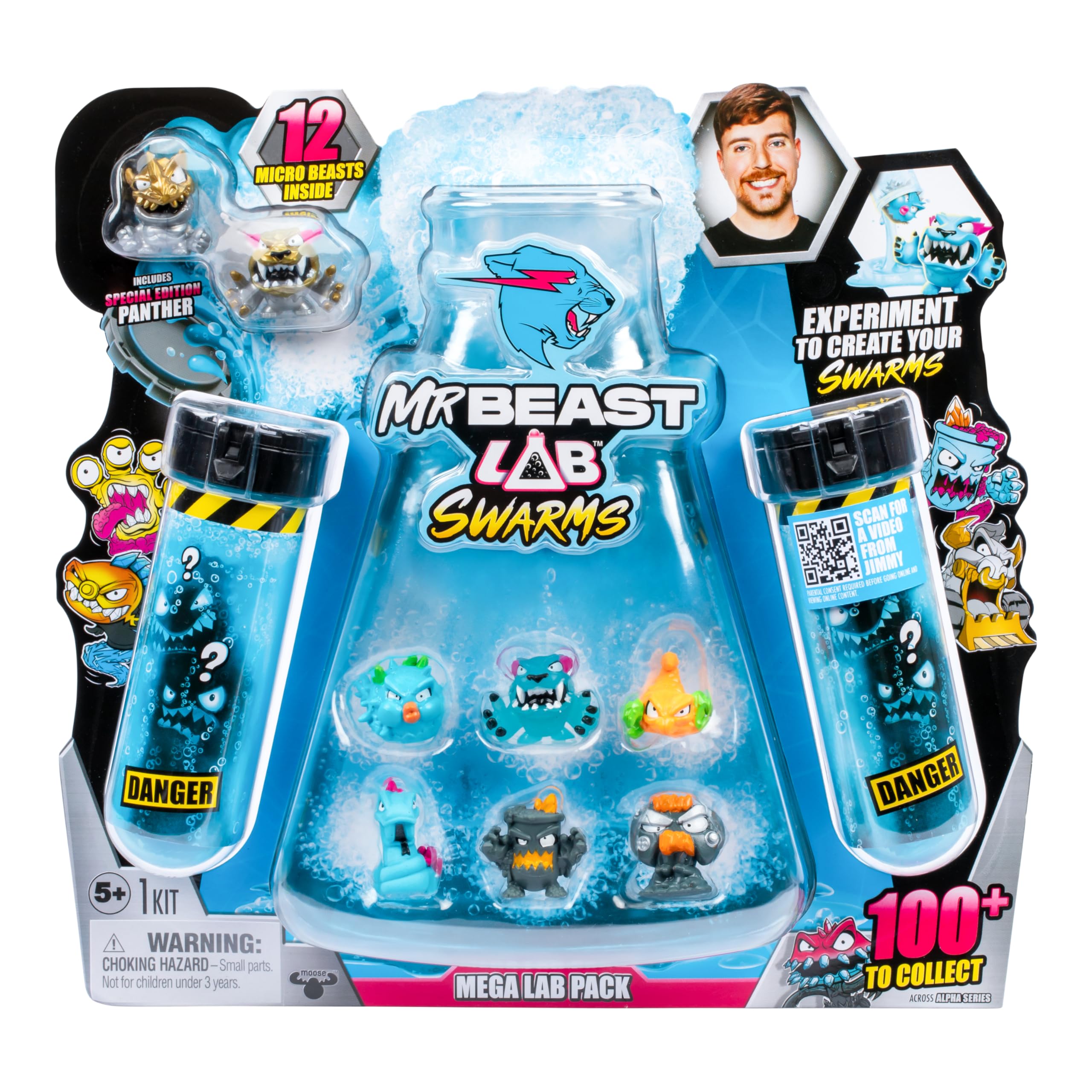 MrBeast Lab Swarms Mega Lab 12 Pk Tuff Top - Experiment by Adding Water, Shaking The Test Tube & Revealing 12pk of 1" MrBeast Collectible Characters, 100+ to Collect, Includes Special Edition Panther