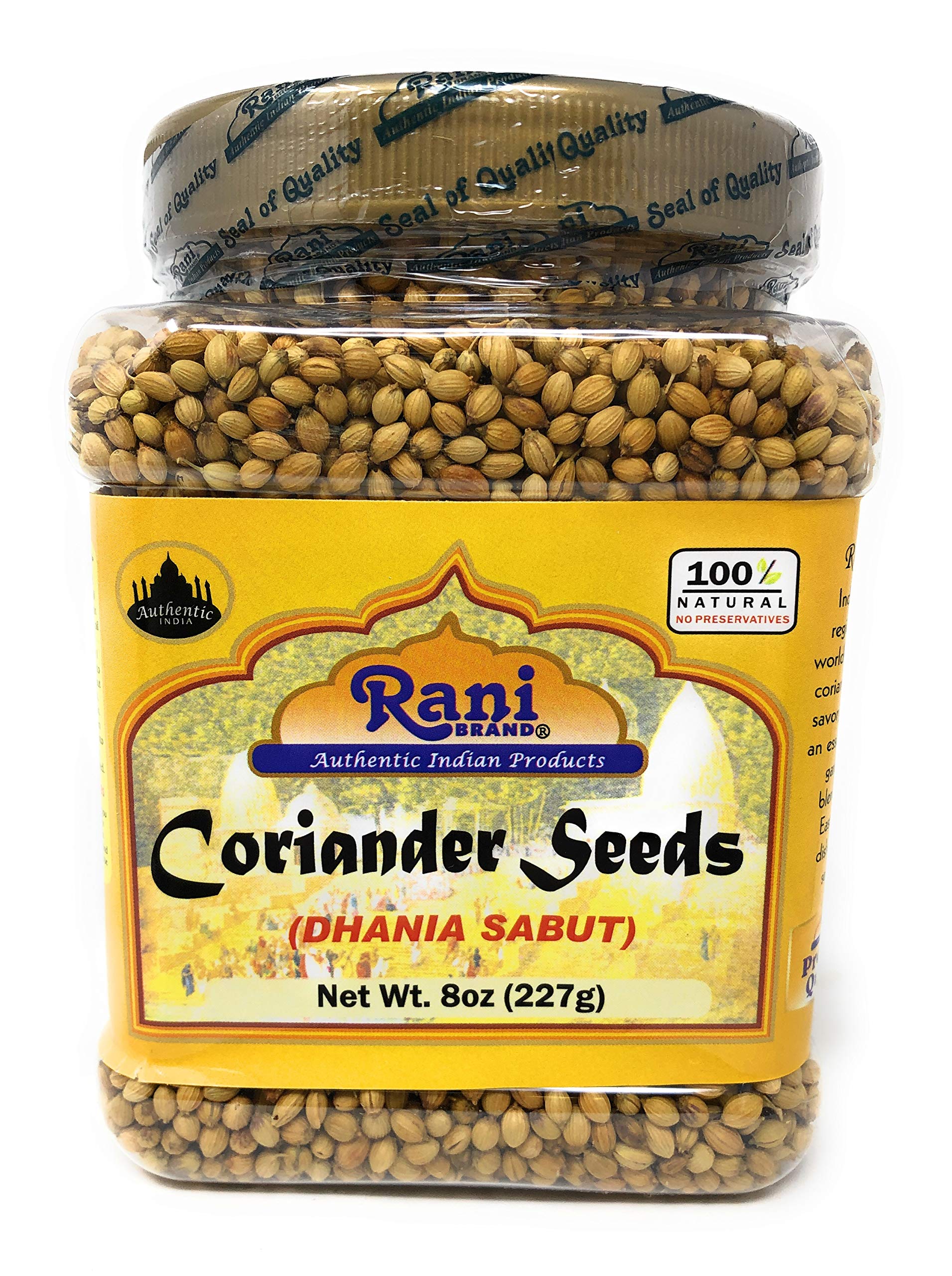 Rani Coriander (Dhania) Seeds Whole, Indian Spice 8oz (227g) PET Jar ~ All Natural | Gluten Friendly | NON-GMO | Vegan | Indian Origin