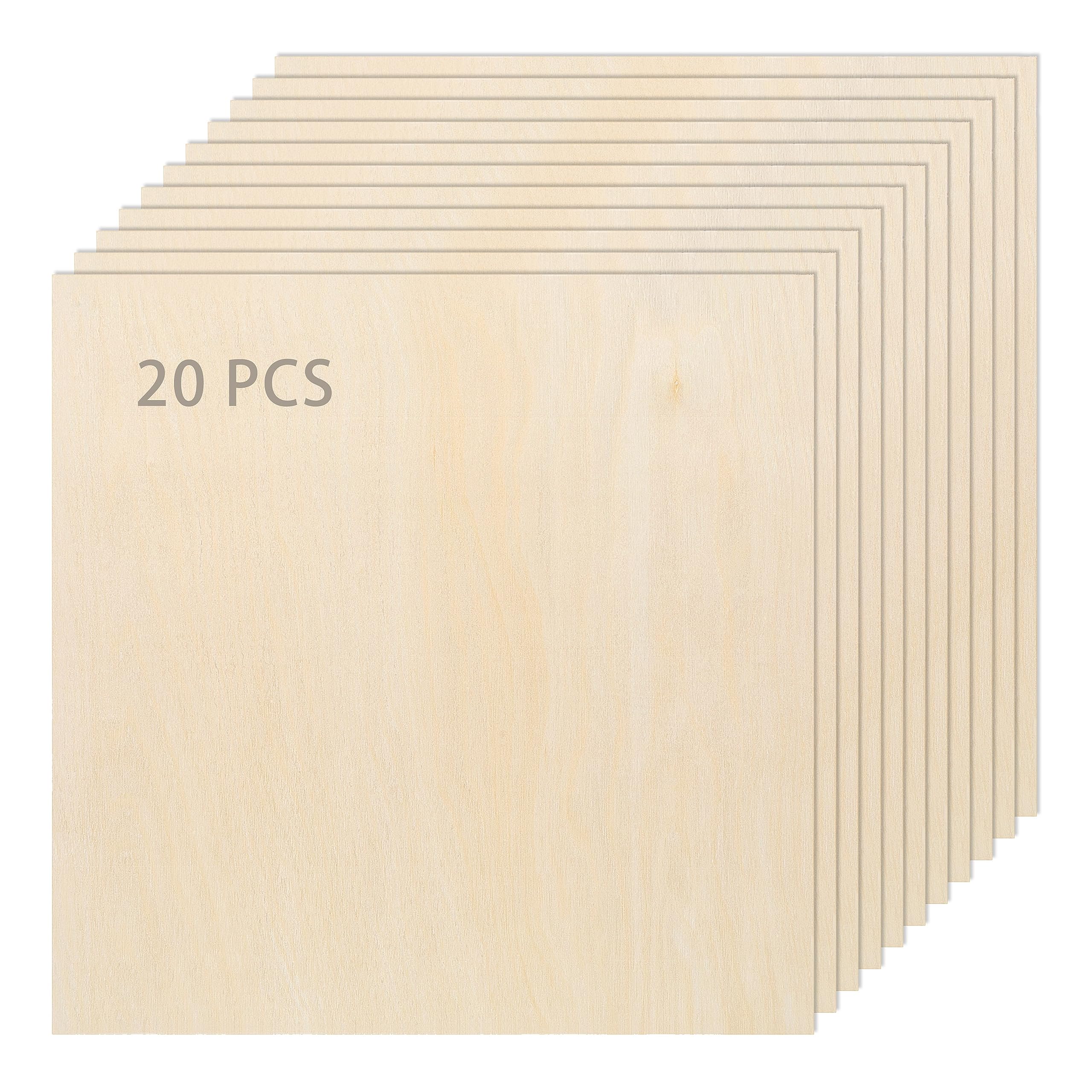 Baltic Birch Plywood, 3 mm 1/8 x 12 x 12 Inch Craft Wood, 20 Pack B/BB Grade, Perfect for Laser,School Projects and DIY Projects, Drawing, Painting