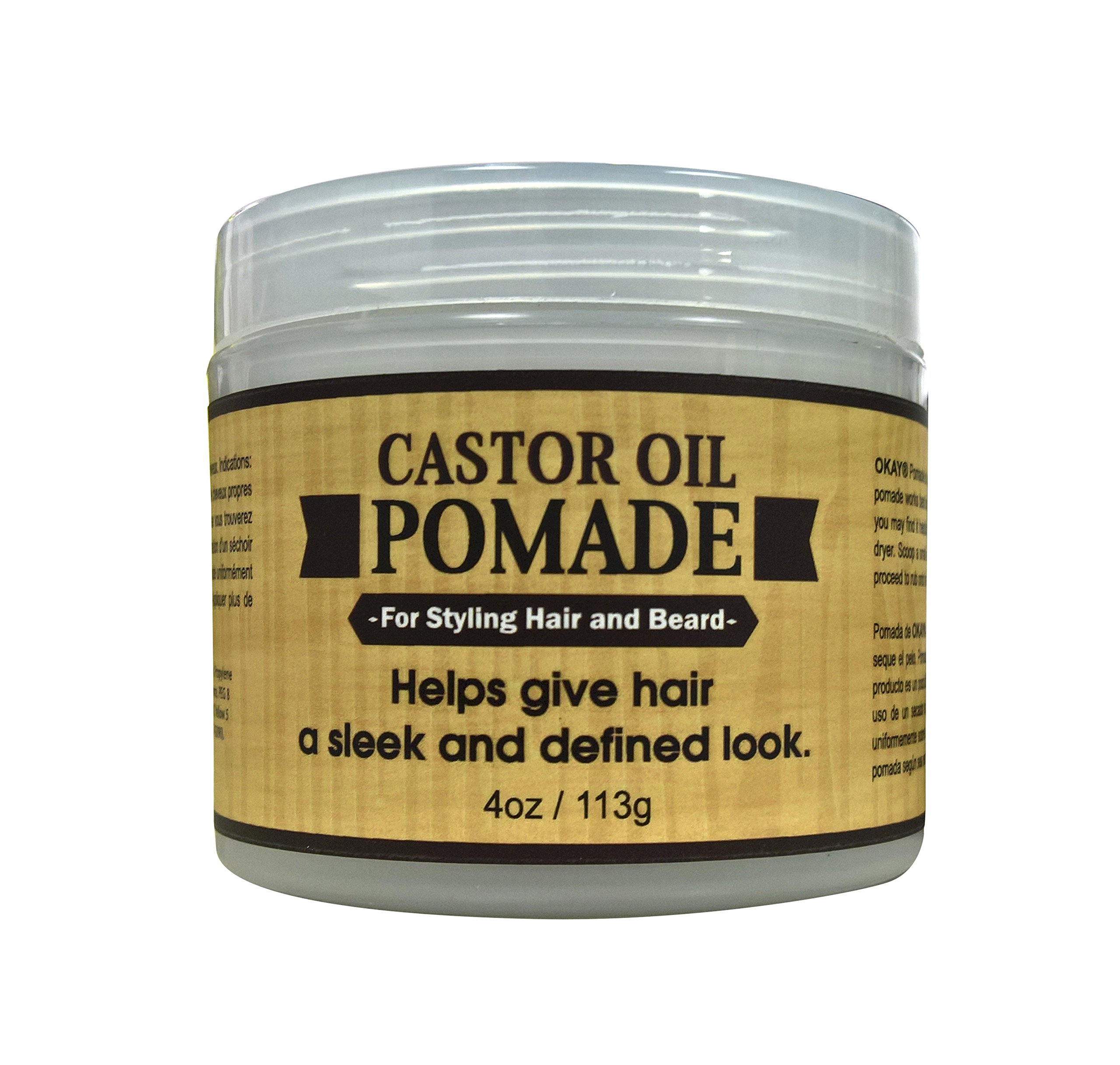 OKAY | Men's Castor Oil Beard and Hair Pomade | For All Hair Types & Textures | All Day Hold | Sleek, Defined Look | Free of Silicone & Paraben , gray , 2 oz