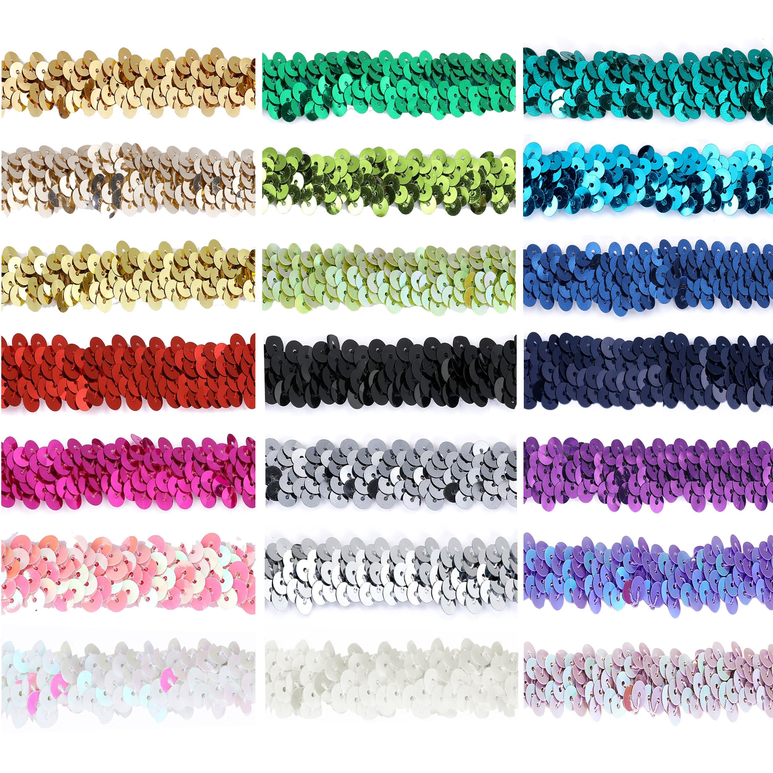 NEOTRIMSElasticated Stretch Sequin Trimming 2cm Wide 20 Metallic Colors Washable Trim Craft Ribbon for Costume Dressmaking Cocktail Wear, Decoration Embellishment Stretches [Red, 1YD]