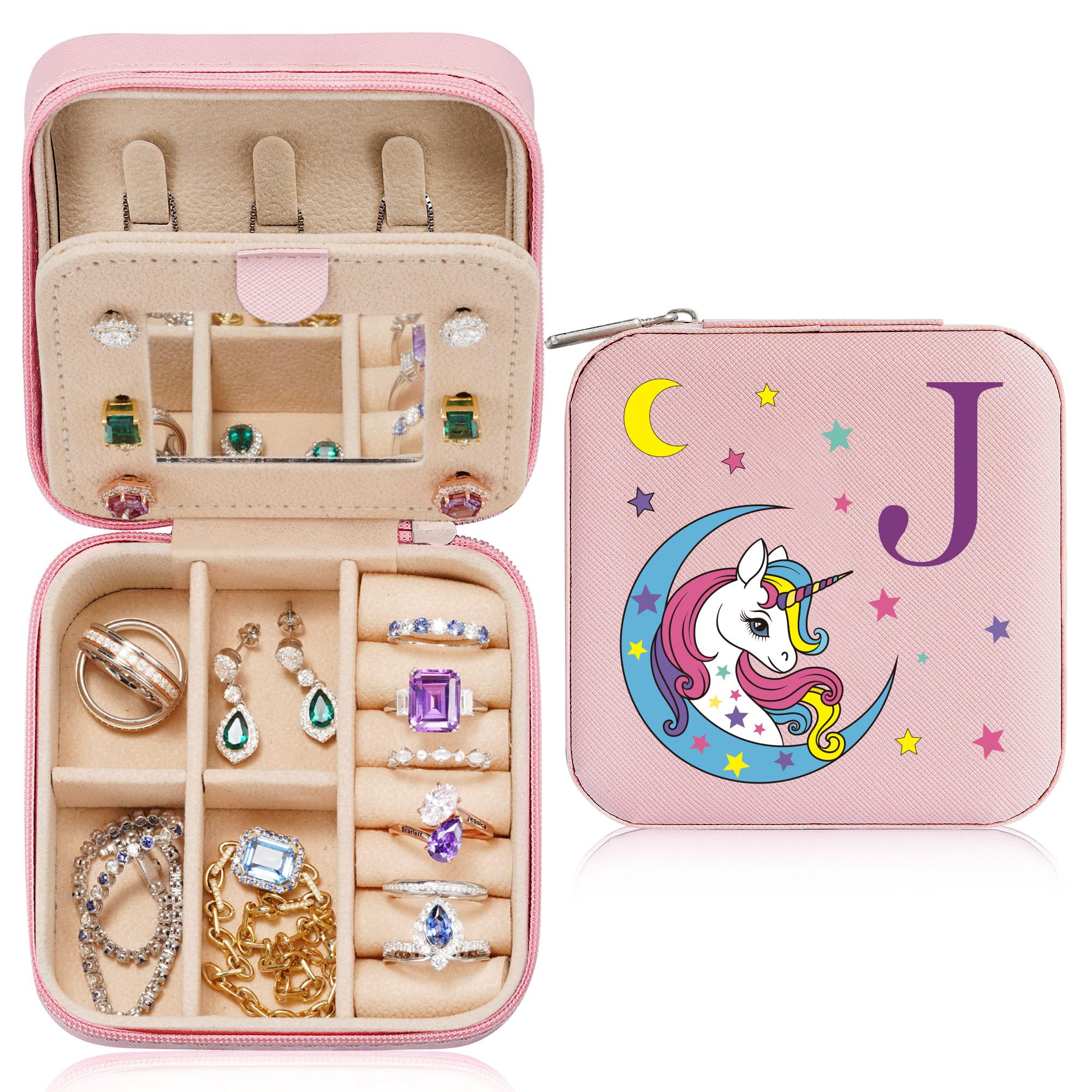 ParimaUnicorn Gifts for Girls - Unicorn Initial Jewelry Box for Girls, 4-16 Year Old Girl Birthday Christmas Gift for Girl, Teenage Girl Gift Idea Tween Teen Girl Gift, Daughter Granddaughter Gift J