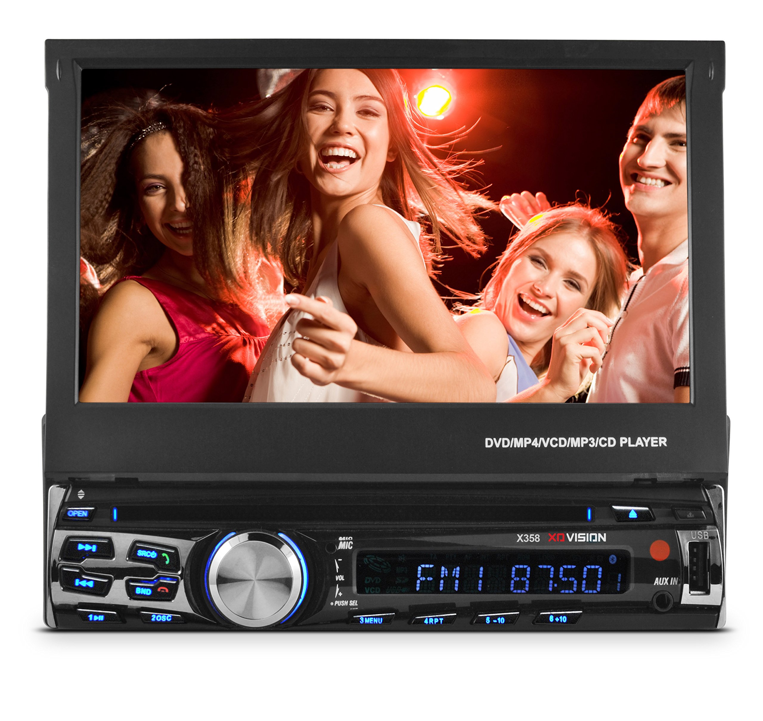 XO VisionX358 7" in-Dash Touch Screen DVD Receiver with Front USB & AV Inputs